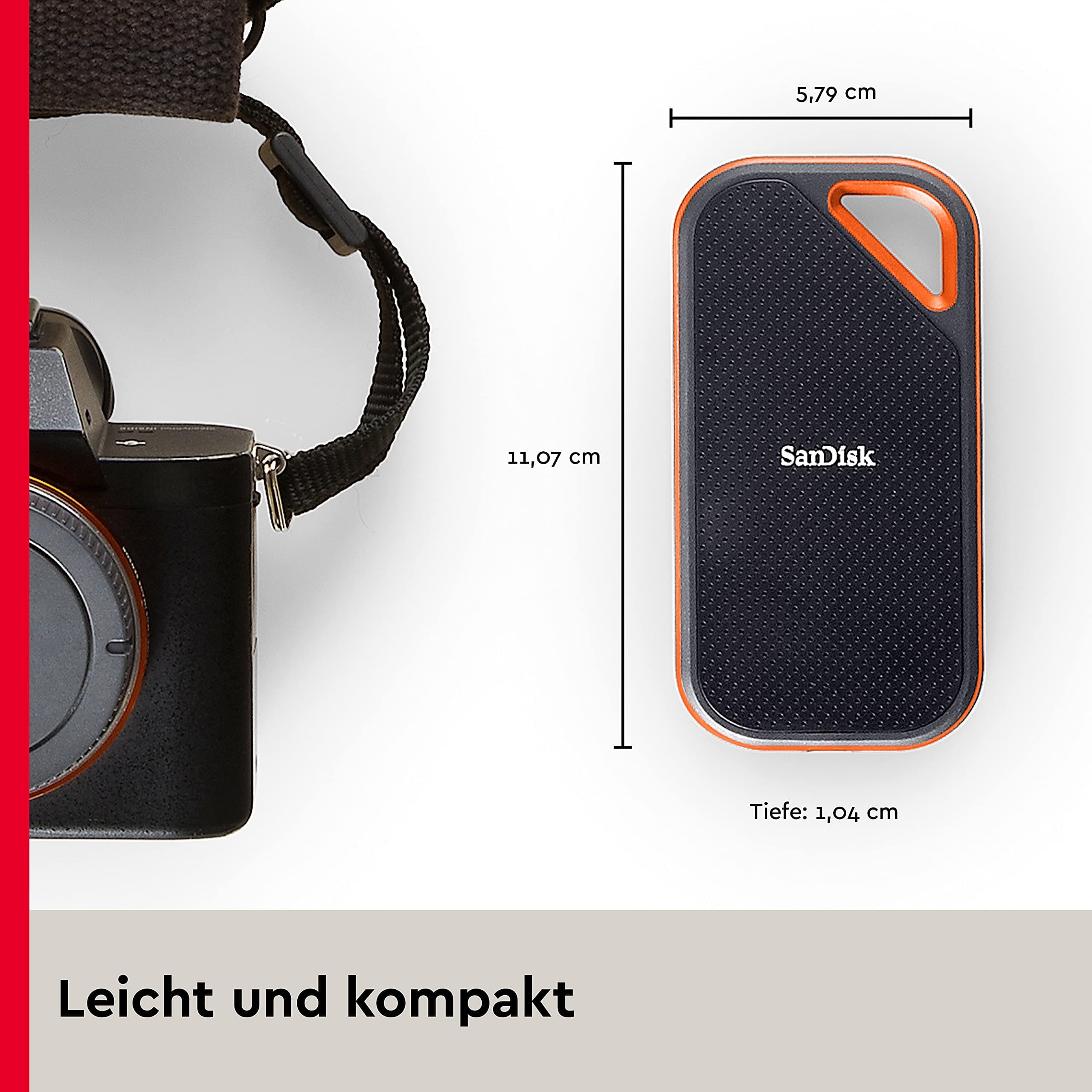 SanDisk Extreme PRO Portable SSD 4 TB (externe SSD, NVMe-SSD-Performance, 2,5 Zoll, 2.000 MB/s Lesen und Schreiben, AES-Verschlüsselung, IP65-Wasser- und -Staubschutz) grau Schwarz 4 TB Bild 5