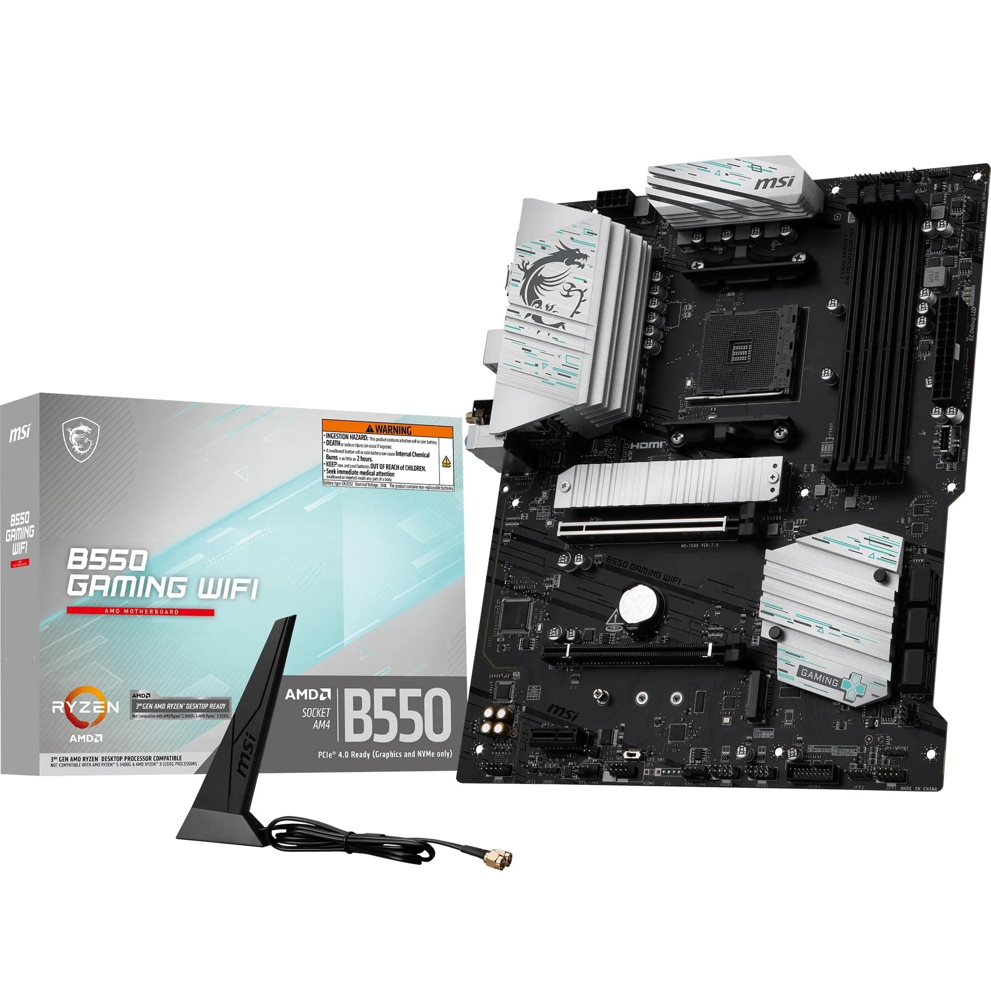 MSI B550 Gaming WiFi Mainboard, ATX - Unterstützt AMD Ryzen 5000 Series, 5000 G-Series, 4000 G-Series und 3000 Series Prozessoren, AM4 - DDR4 Memory Boost 4400+MHz/OC, PCIe 4.0 x16, M.2 Gen4, 1G LAN Bild 2