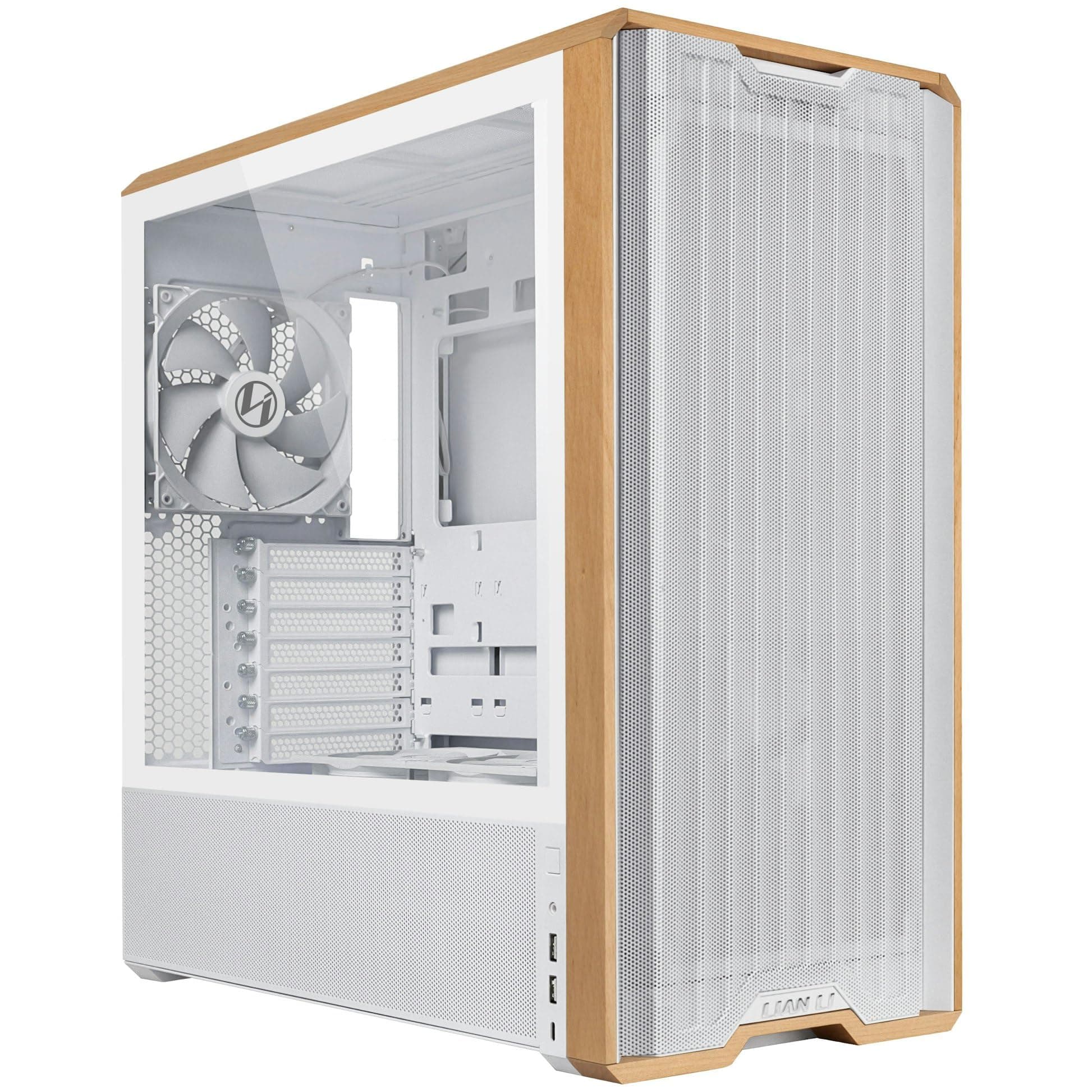 Lian Li Lancool 217 PC-Gehäuse Weiß | ATX Midi-Tower, Tempered Glass, 5 Lüfter, Birkenholz, Mesh-Front, Back-Connect-kompatibel