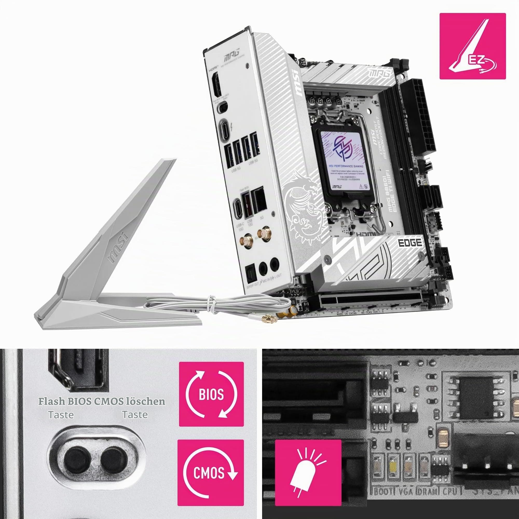 MSI MPG B860I Edge TI WiFi Mainboard, Mini-ITX - Unterstützt Intel Core Ultra Prozessoren (Series 2), LGA 1851-110A SPS VRM, DDR5 Memory Boost (8600+ MT/s OC), PCIe 5.0 x16, M.2 Gen5, Wi-Fi 7 Bild 5
