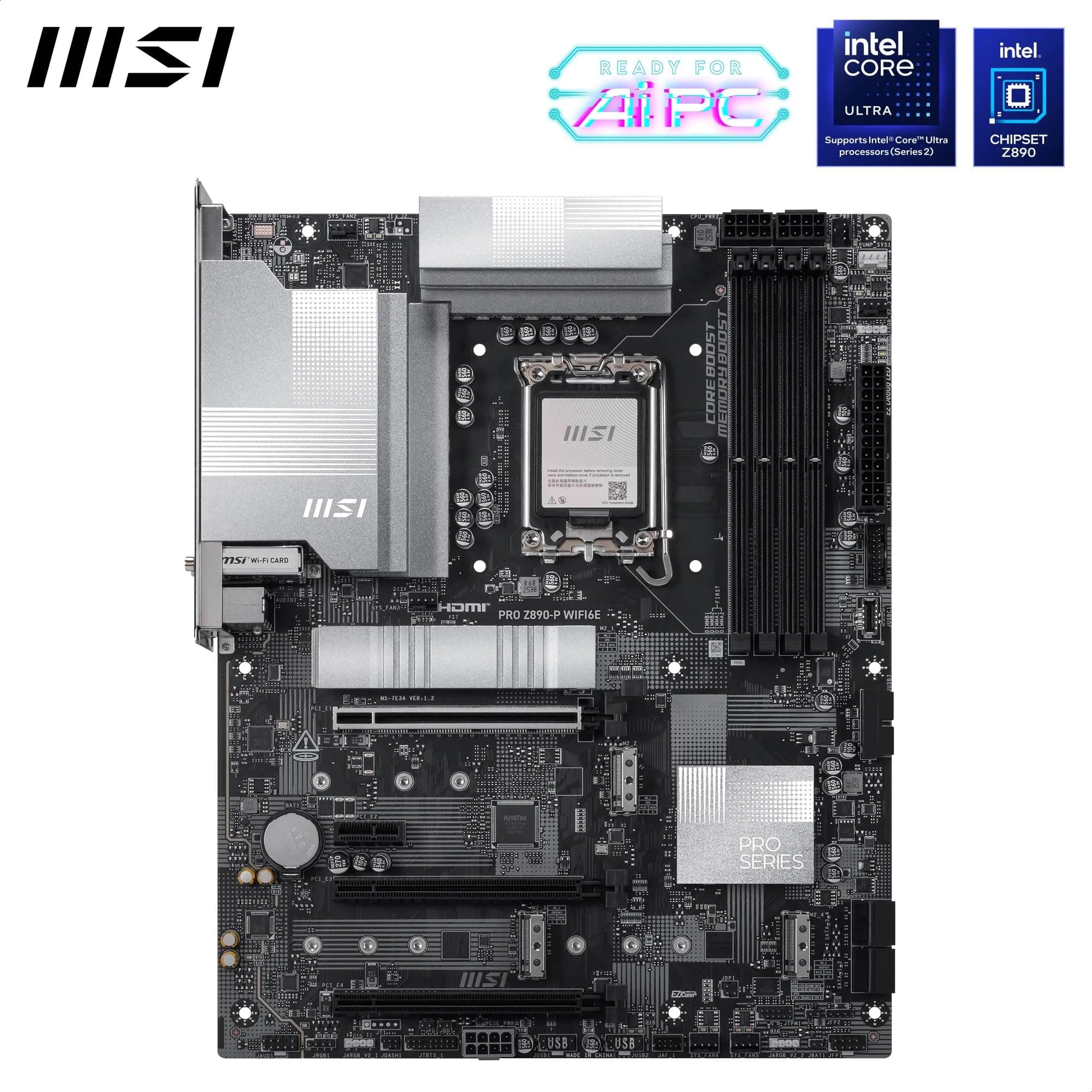 MSI PRO Z890-P WIFI6E Mainboard, ATX – Unterstützt Intel Core Ultra-Prozessoren (Series 2), LGA 1851 – 55A DrMOS, DDR5 Memory Boost (9200+ MT/s OC), PCIe 5.0 x16, M.2 Gen5, Wi-Fi 6E, 5G-LAN Bild 3