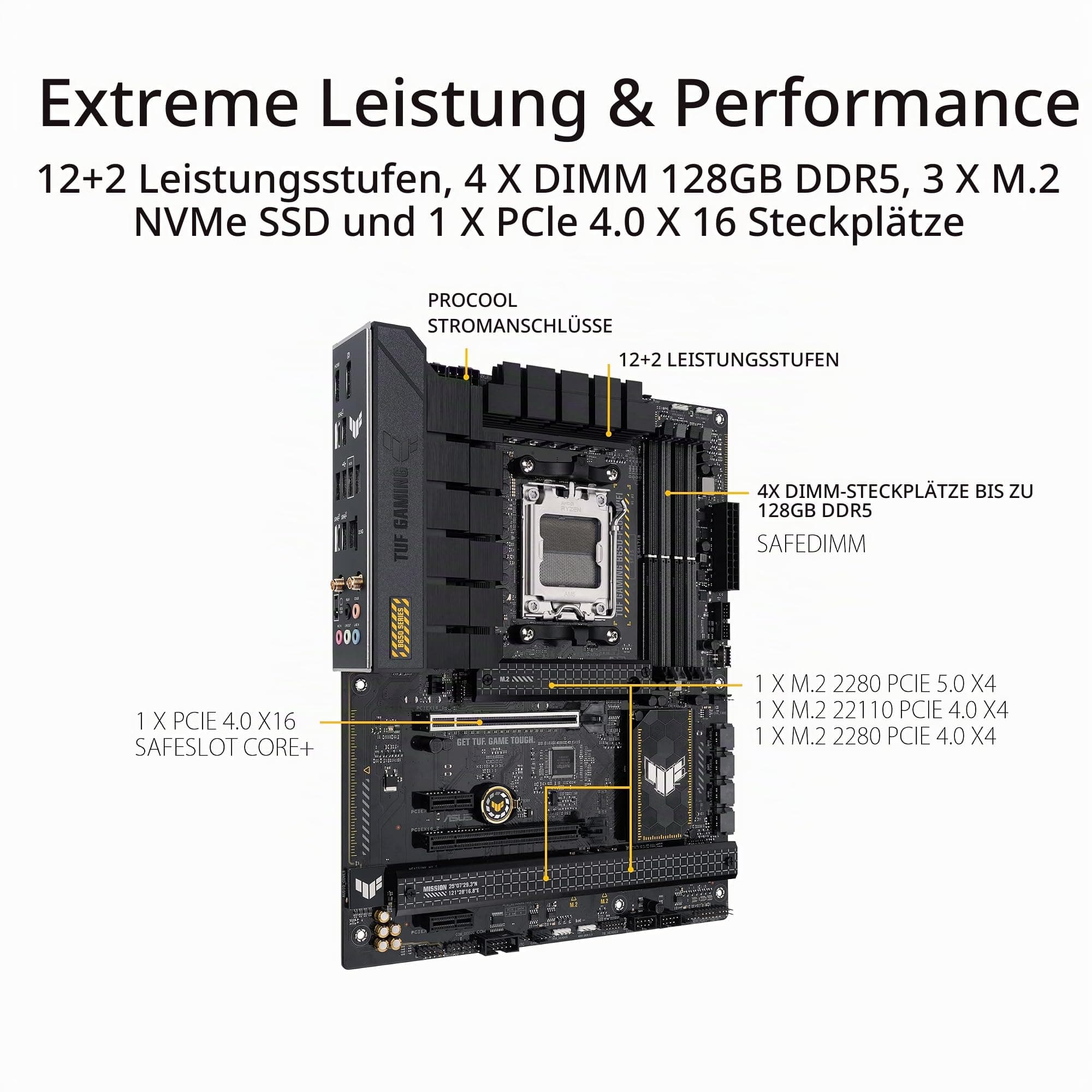 ASUS TUF Gaming B650-PLUS WiFi Socket AM5 (LGA 1718) Ryzen 7000 ATX Gaming Motherboard (14 Leistungsstufen, PCIe® 5.0 M.2 Unterstützung, DDR5 Speicher, WiFi 6, USB4® Unterstützung und A. ura Sync) Bild 3