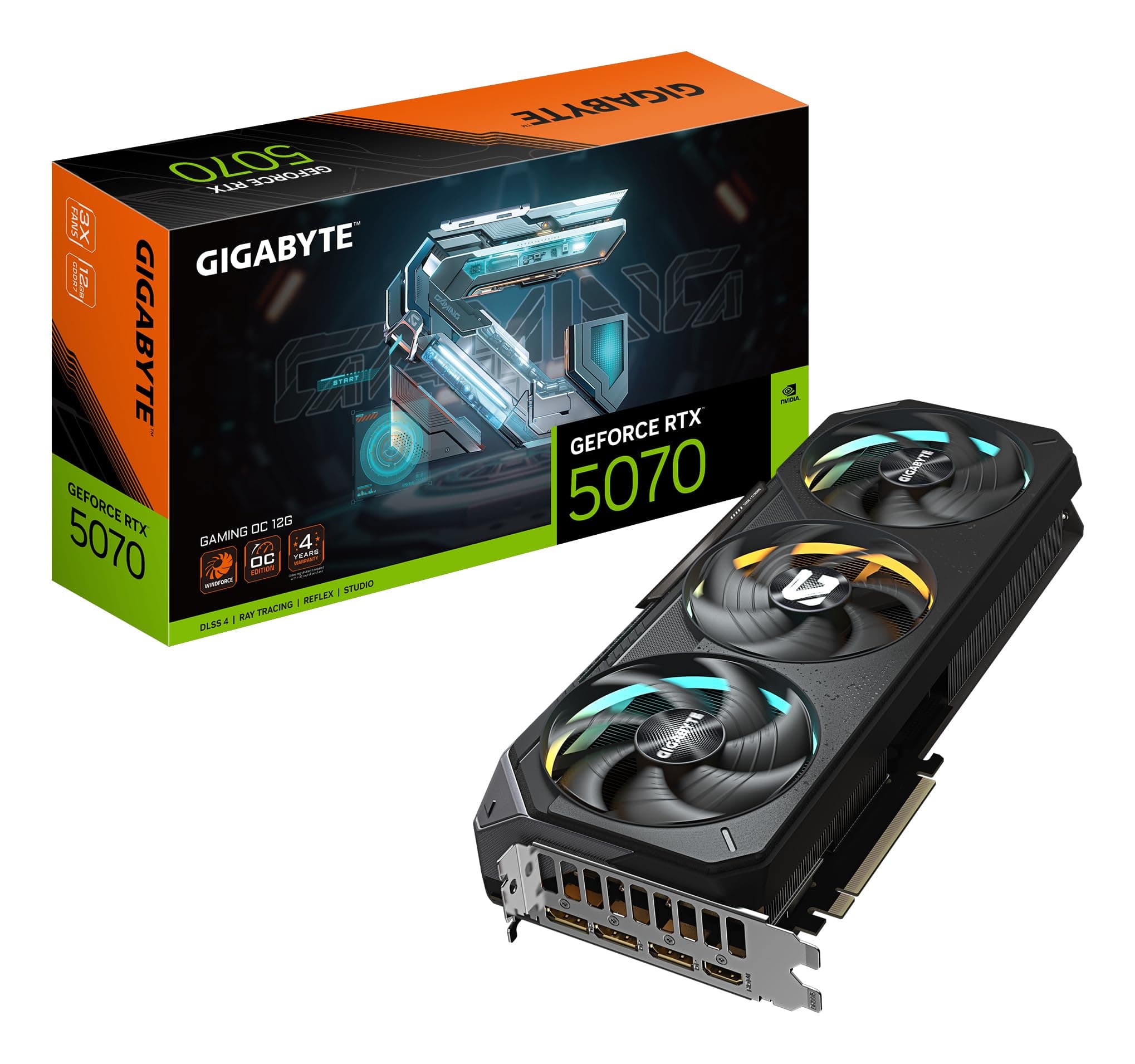 Gigabyte GeForce RTX 5070 Gaming OC 12G Grafikkarte - 12GB GDDR7, 192 Bit, PCI-E 5.0, 2625 MHz Core Clock, 3 x DP 2.1a, 1 x HDMI 2.1b, NVIDIA DLSS 4, GV-N5070GAMING OC-12GD Bild 2