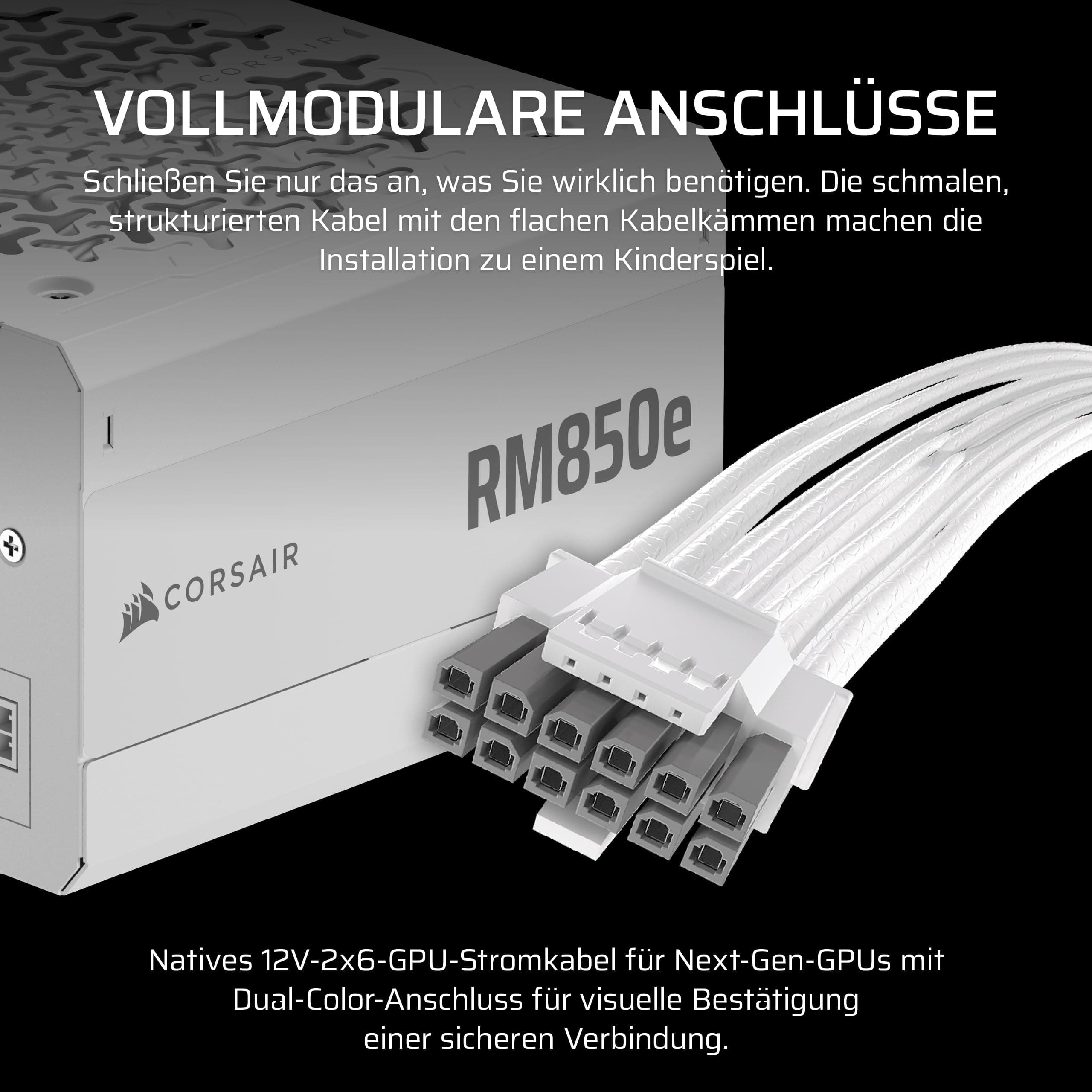 CORSAIR RM850e (2025) Geräuscharmes Vollständig Modulares ATX-Netzteil mit 12V-2x6 Kable – Zero RPM-Lüftermodus, ATX 3.1-Konform, PCIe 5.1-Unterstützung, Cybenetics Gold – Weiß Weiß 850 Watts RMe (2025) Bild 7