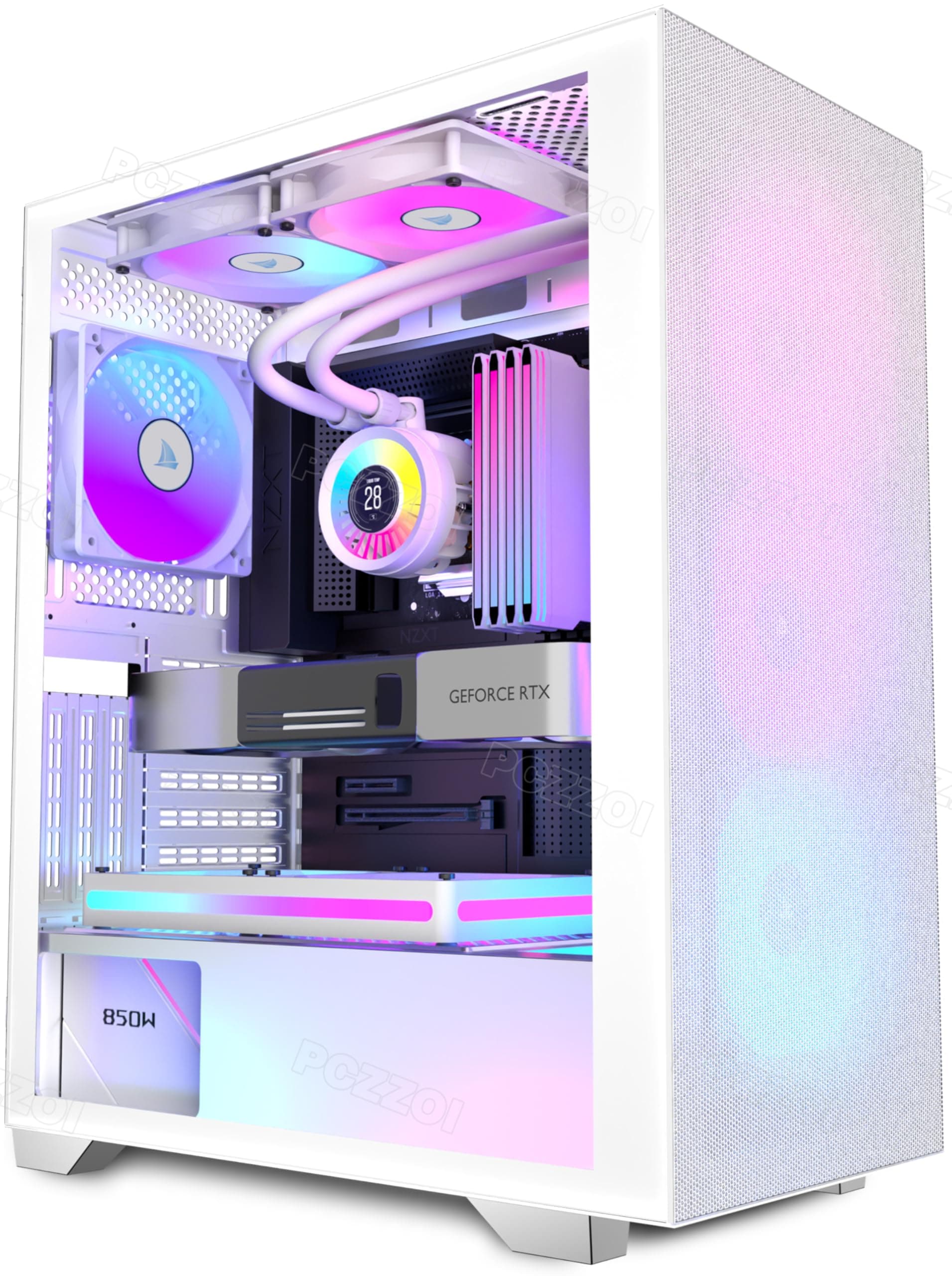 KEDIERS PC-Gehäuse, vorinstalliert 6*PWM ARGB-Gehäuselüfter, ATX Mid Tower, Gaming-Gehäuse mit Öffnung aus gehärtetem Glas, Seitenteiltür, Netz-Computergehäuse,Weiß Bild 2