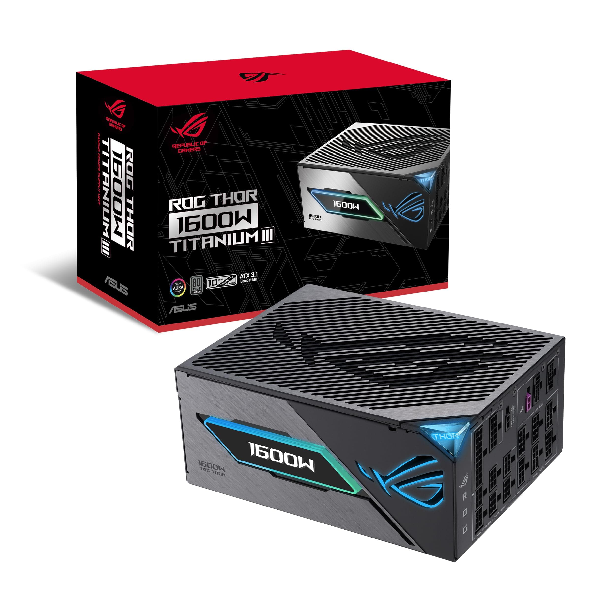ASUS ROG THOR 1600W Titanium III Gaming Netzteil (Vollmodulares ATX Netzteil, Aura Sync, magnetisches OLED Display, Cybenetics Titanium Zertifizierung, GaN-MOSFET, ATX 3.1, PCIE 5.1,12V-2x6 Connector) Bild 2
