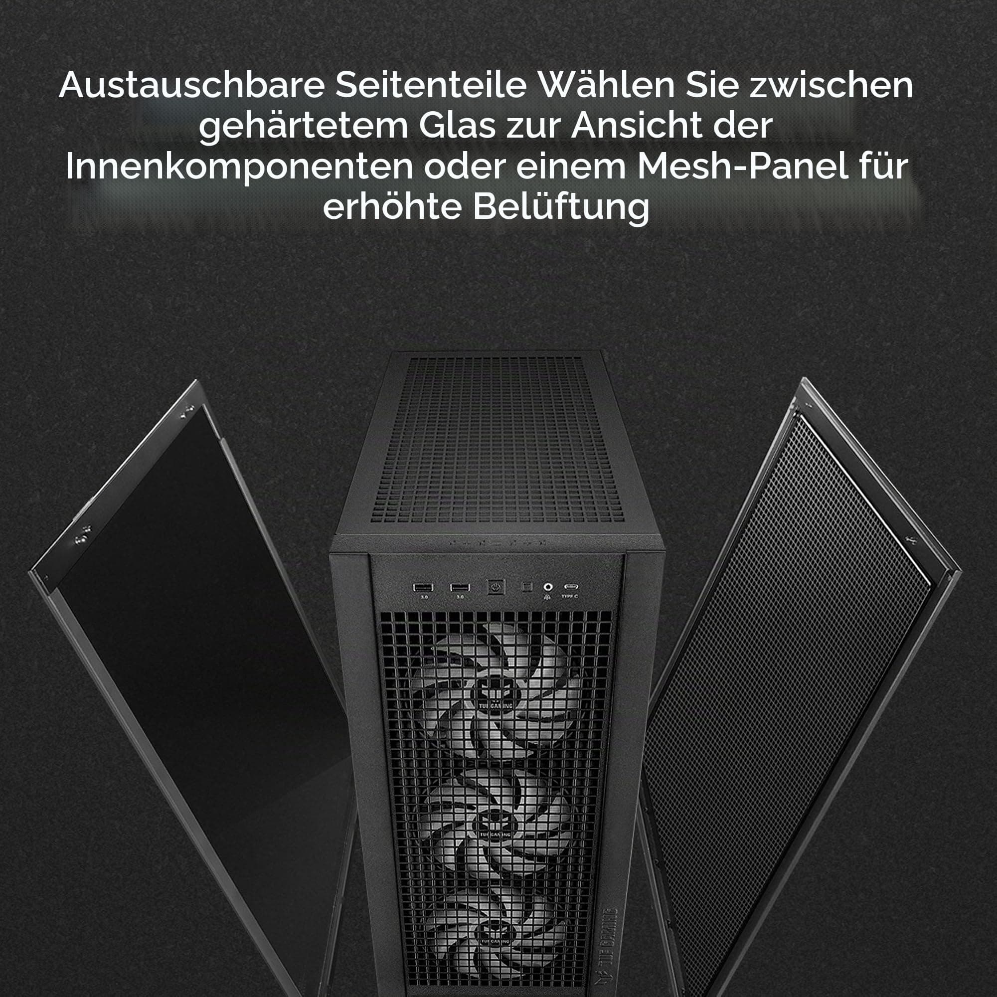 ASUS TUF Gaming GT302 ARGB Black Mid-Tower-ATX-Gehäuse (4x 140 x 28-mm-ARGB-Lüfter, austauschbare Seitenteile, unterstützt ATX-Mainboards mit versteckten Anschlüssen, Mesh-Frontpanel, schwarz) Bild 5