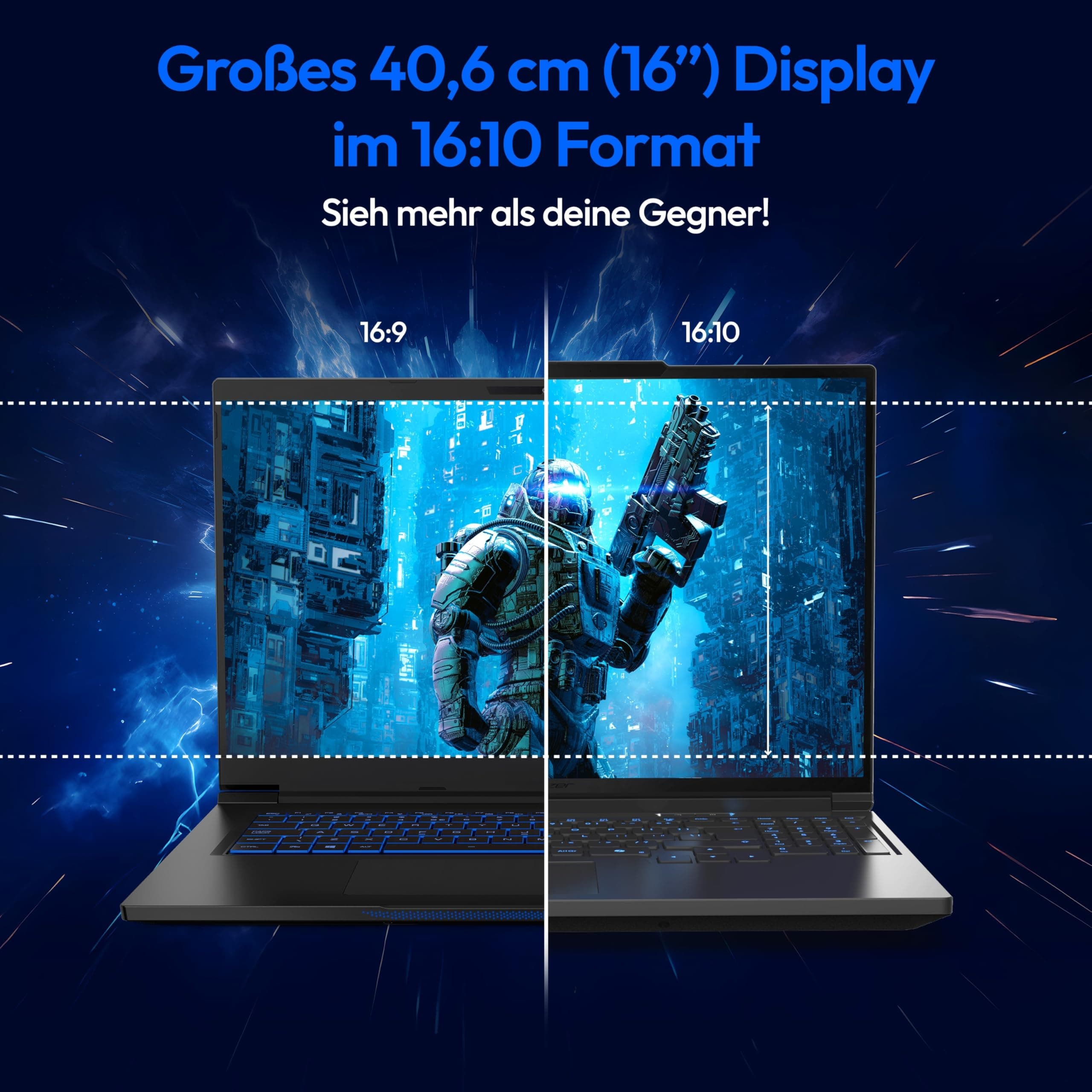 ERAZER Major 16 X1 40,6 cm (16" Zoll 300Hz 100% sRGB) QHD+ Gaming Laptop (Core Ultra 7 255HX, Geforce RTX 5070 Ti 12GB DDR7, 32GB DDR5 RAM, 2TB PCIe SSD, RGB Backlit Keyboard, Windows 11 Home) Core Ultra 7 255HX 32.0 GB 2000 GB NVIDIA GeForce RTX 5070 Ti MD62735 Bild 4