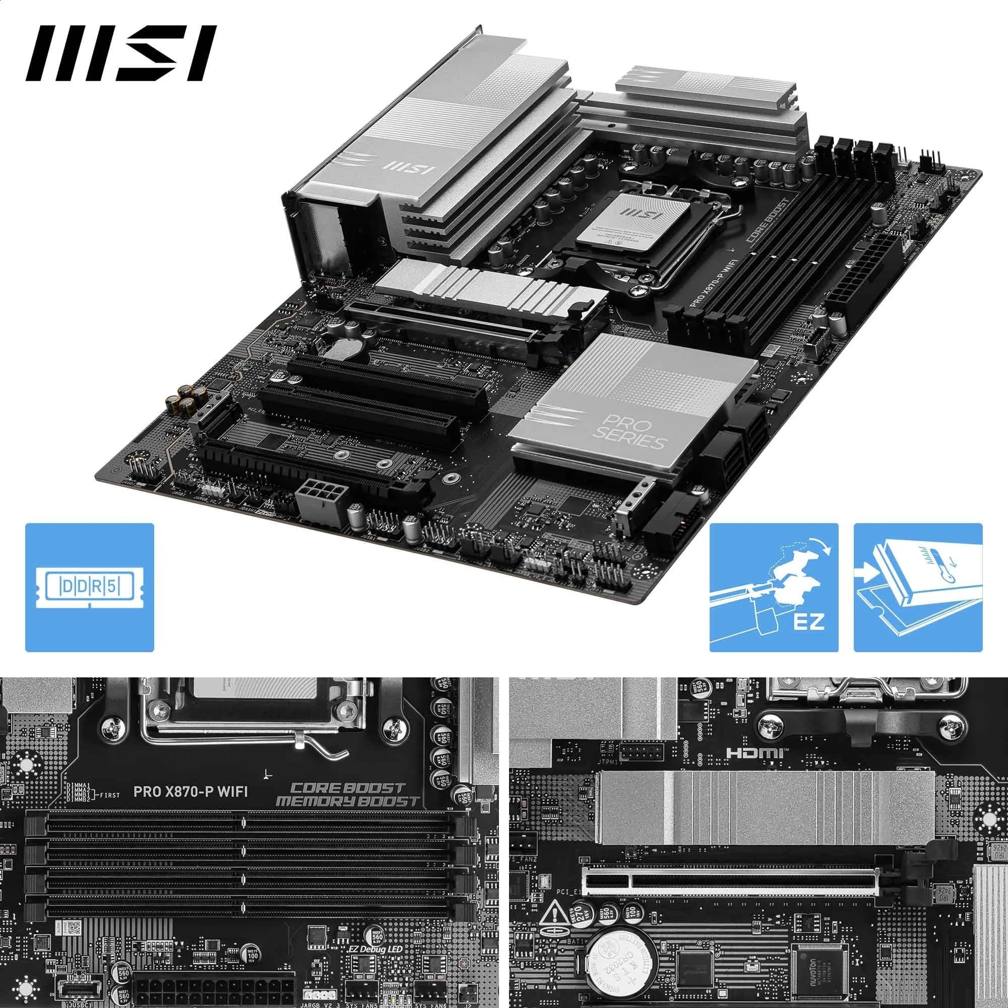 MSI PRO X870-P WiFi Mainboard, ATX - Unterstützt AMD Ryzen 9000/8000/7000 Prozessoren, AM5-60A SPS VR M, DDR5 Memory Boost (8200+ MT/s OC), PCIe 5.0 x16 & 4.0 x16, M.2 Gen5, Wi-Fi 7, 5G LAN Bild 5