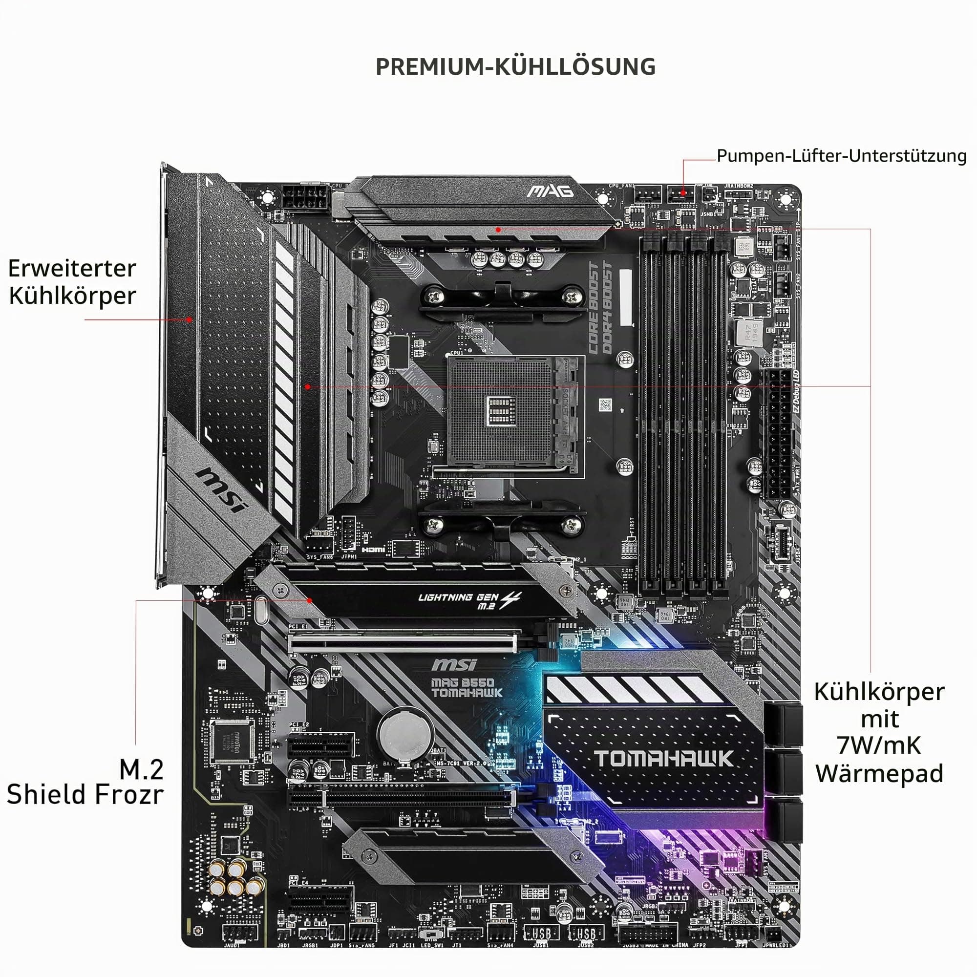 MSI MAG B550 Tomahawk (AMD AM4 DDR4 M.2 USB 3.2 Gen 2 HDMI ATX Gaming Motherboard AMD Ryzen 5000 Prozessoren ATX MAG B550 TOMAHAWK Bild 3