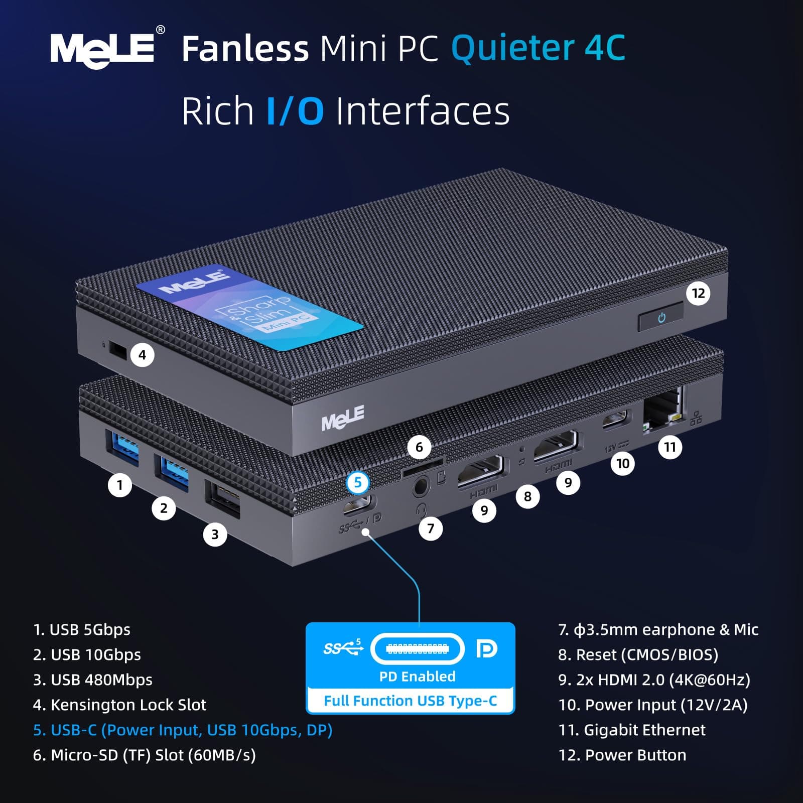 MeLE Quieter4C Lüfterloser Mini PC 32GB 512GB Speicherplatz Micro PC Twin Lake N150(bis zu 3.6GHz) USB-C 2 X HDMI 4K@60 Dreifach-Display Kleiner Desktop Computer mit VESA-Halterung für Zuhause/Büro 512.0 GB 32.0 GB Integrierte Grafik OS Bild 2