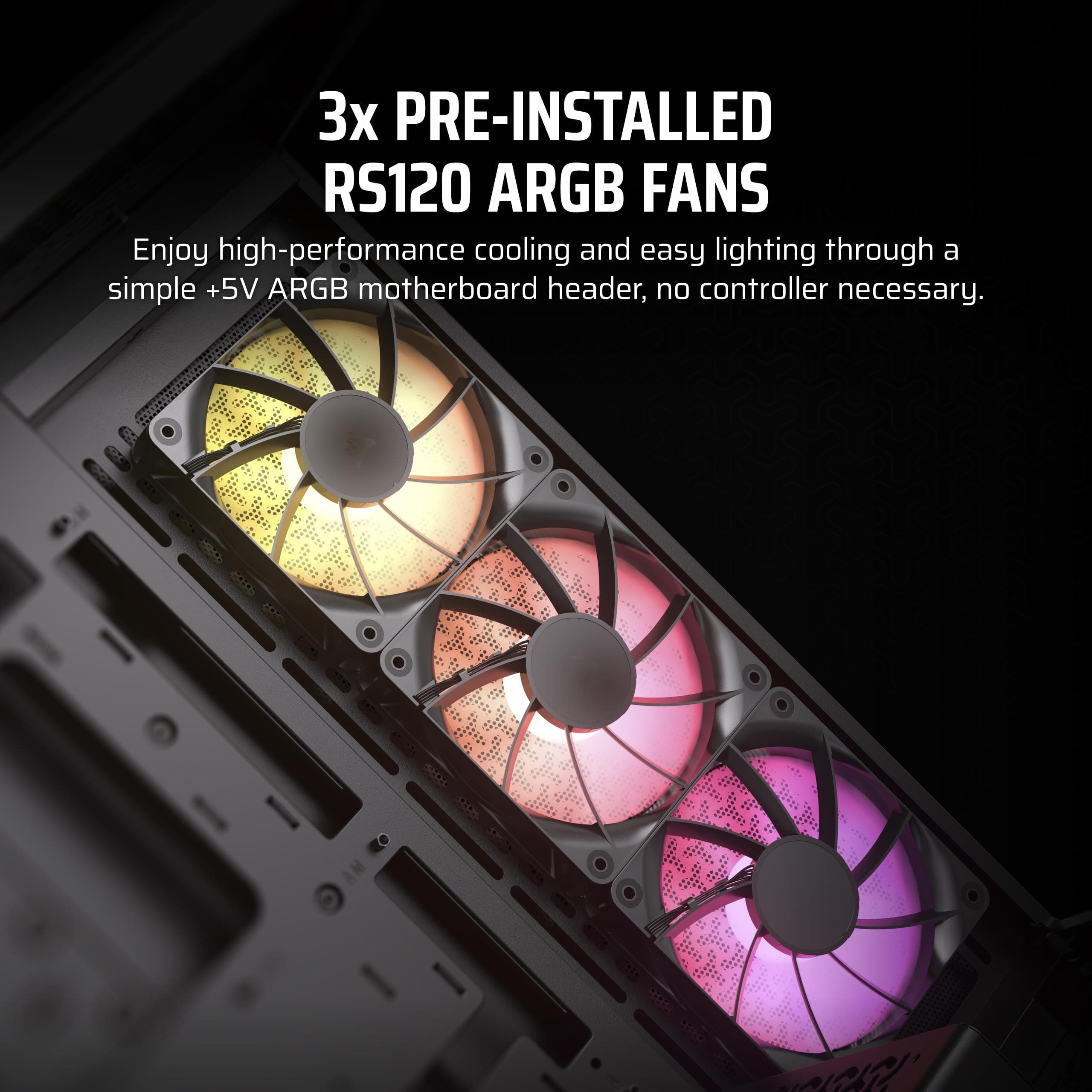 CORSAIR 3500X ARGB Mid-Tower ATX PC-Gehäuse - Gehärtetes Panorama-Glas - Umgekehrte Verbindung Motherboard-Kompatibel - 3x CORSAIR RS120 ARGB-Lüfter Enthalten - Schwarz ARGB Schwarz Bild 5