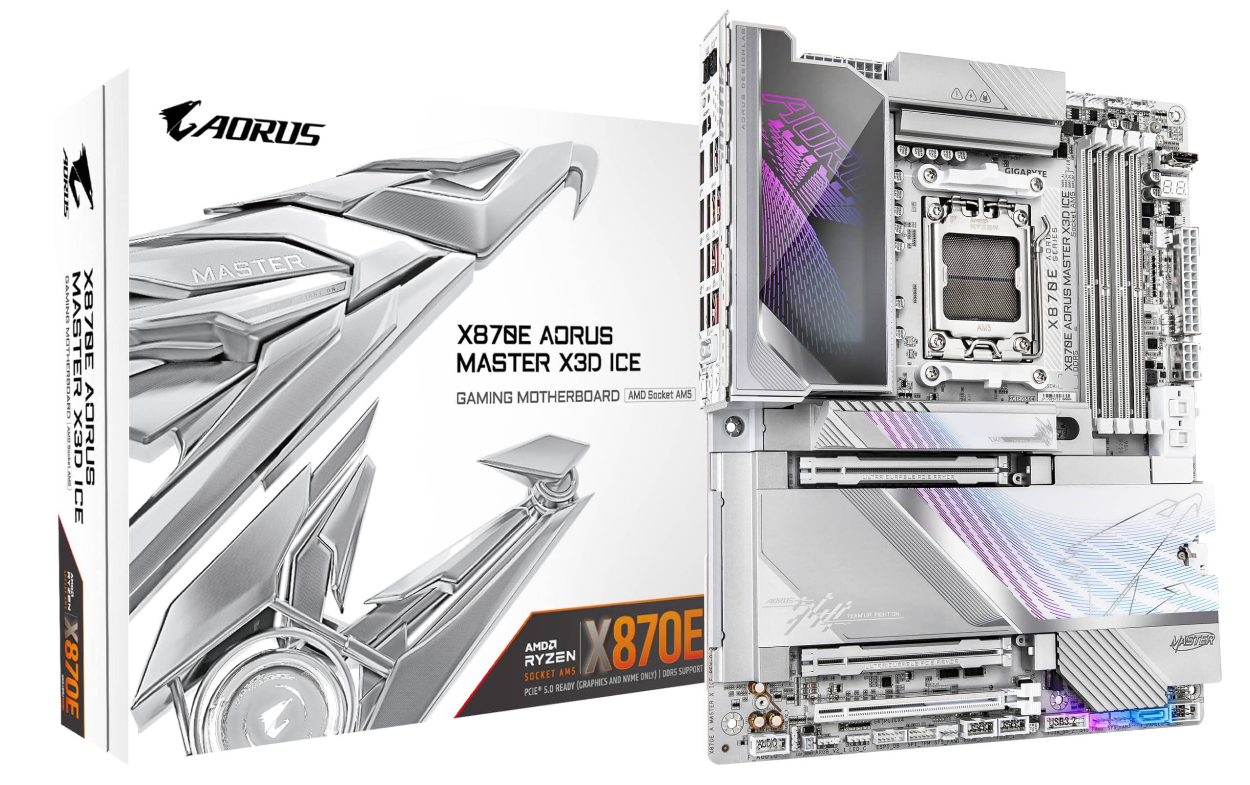 GIGABYTE X870E AORUS Master X3D Ice Mainboard – Unterstützt AMD Ryzen 9000 Prozessoren, 18+2+2-Phasen Digital-VRM, bis zu 9000 Hz DDR5 (OC), 2 x PCIe 5.0 + 3 x PCIe 4.0, Wi-Fi 7, 10 GbE LAN, USB 4 Bild 2