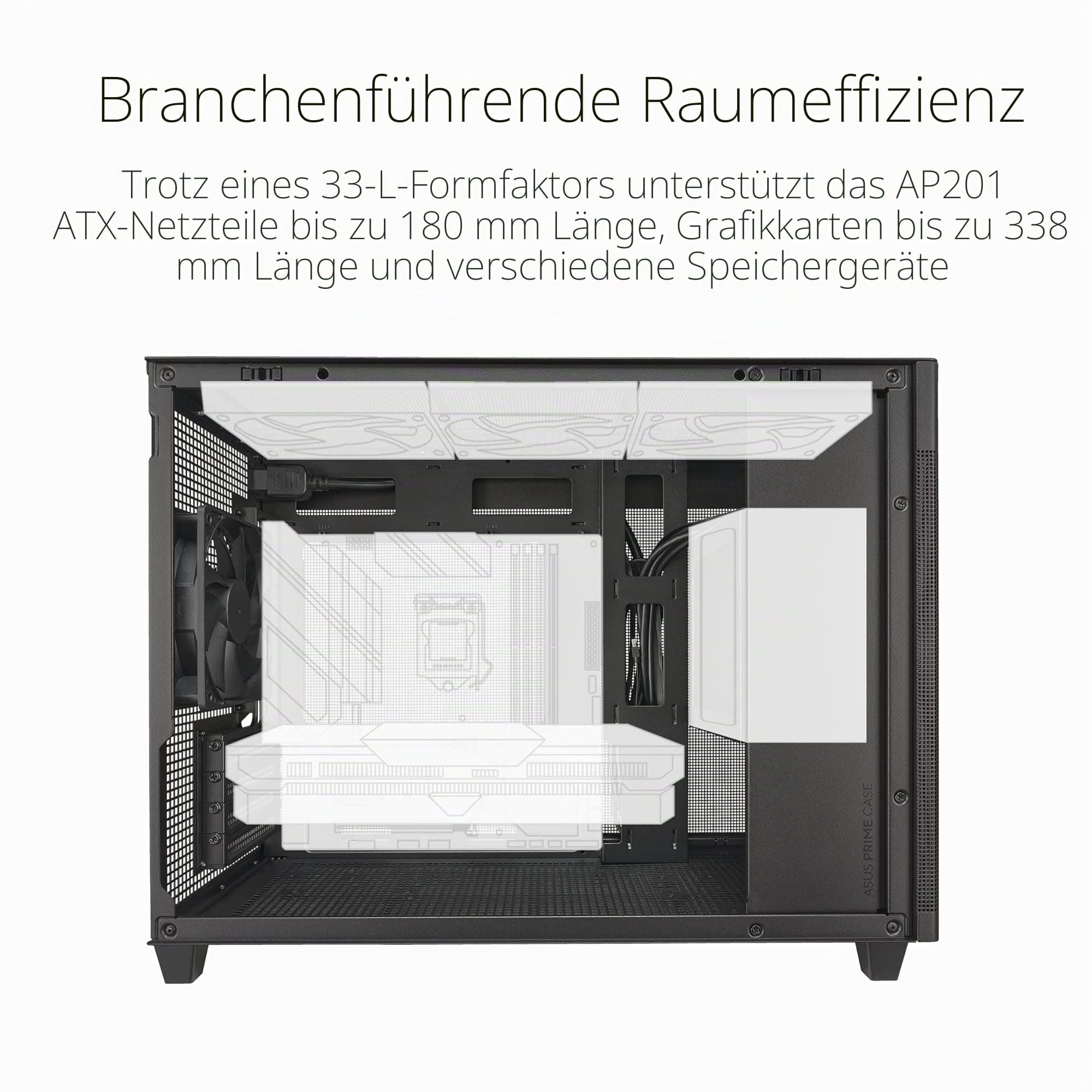 ASUS Prime AP201 MicroATX Gehäuse schwarz (33 Liter, unterstützt 280- & 360-mm-Kühler, Grafikkarten bis 338 mm Länge und Standard-ATX-Netzteile) schwarzes AP201 Prime Bild 3