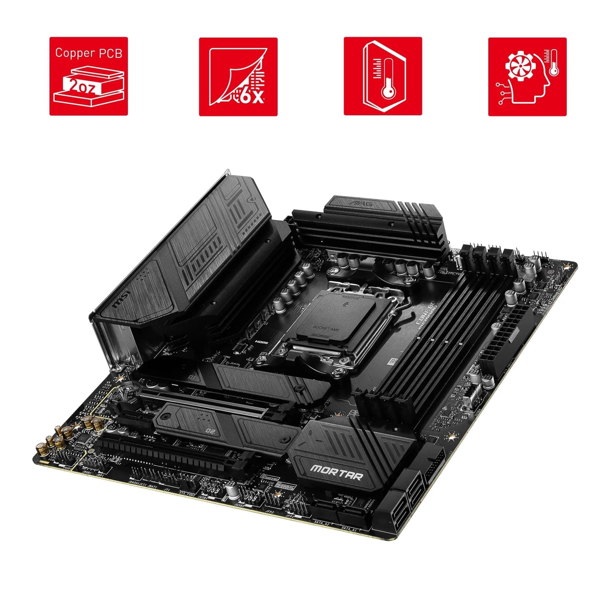 MSI MAG B650M Mortar WiFi Mainboard, Micro-ATX - Unterstützt Ryzen 9000, 8000 & 7000 Serie Prozessoren, AM5-12 Duet Rail 80A VRM, DDR5 6400+MHz/OC, 2 X PCIe 4.0 X16, 2 X M.2 Gen4, Wi-Fi 6E Bild 7