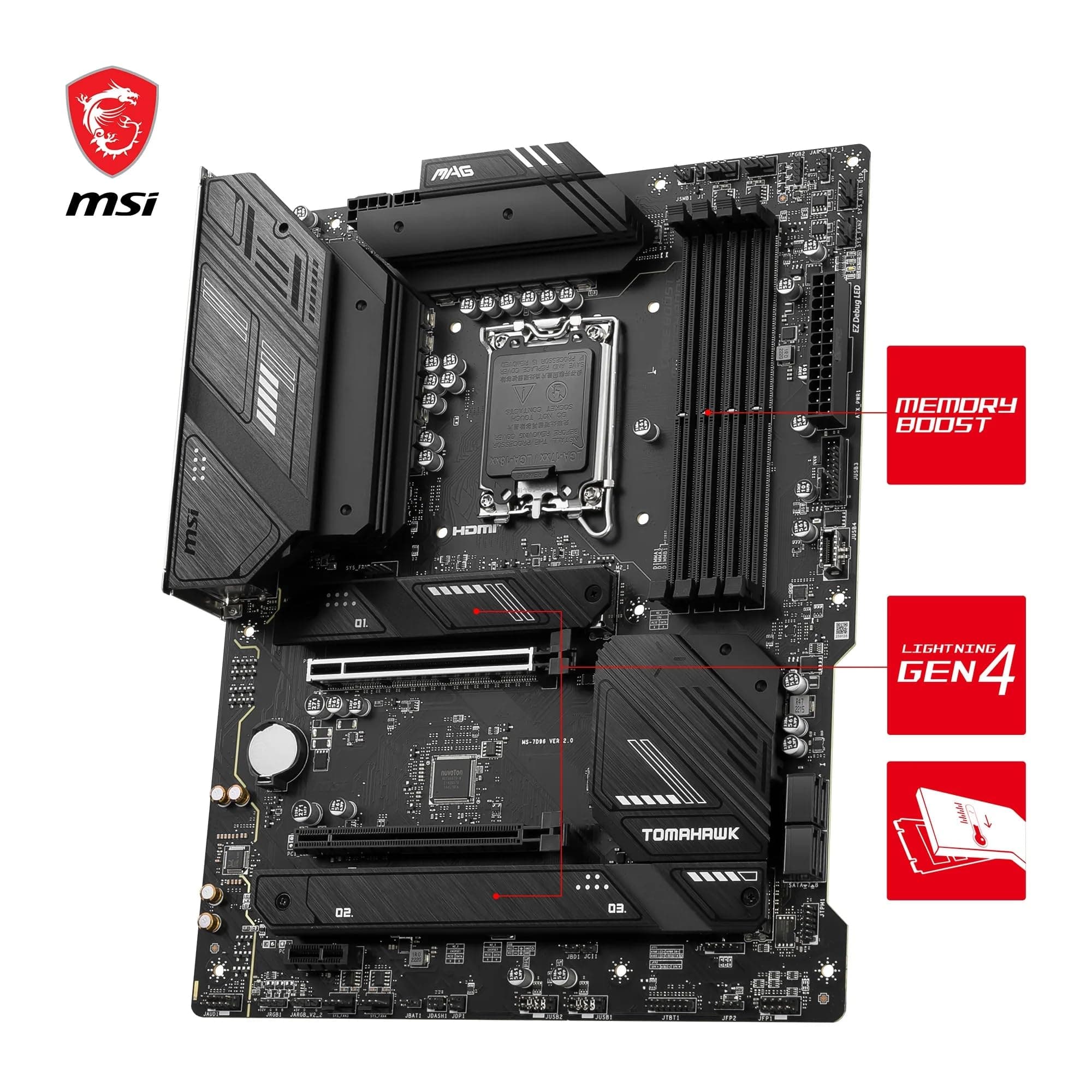 MSI MAG B760 Tomahawk WiFi Mainboard, ATX - Unterstützt Intel Core Prozessoren der 12., 13. & 14. Generation, LGA 1700-75A DrMOS VRM, DDR5 Memory Boost 7000+MHz/OC, PCIe 5.0 x16, M.2 Gen4, Wi-Fi 6E Bild 5