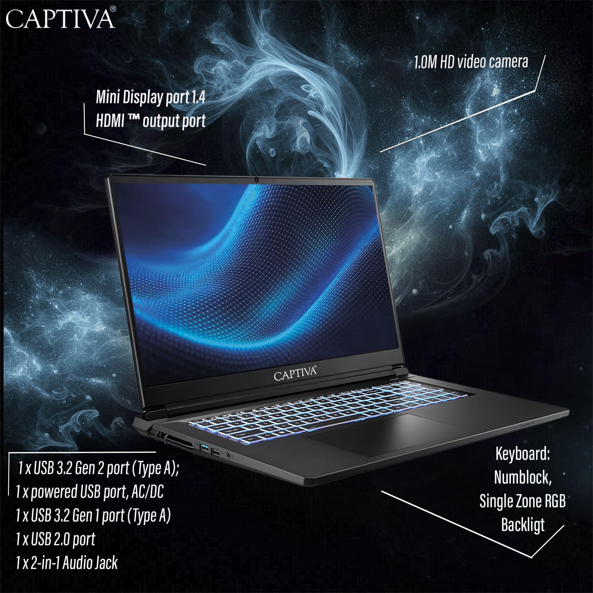 Captiva Notebook Highend Gaming I94-365GE | Intel Core i7 13620H | 32GB DDR5 RAM | NVIDIA GeForce RTX 5070 8GB | 1 TB SSD | 17,3 Zoll Full HD 144Hz | ohne OS ohne Betriebssystem 17.3 Zoll 1000.0 GB 32.0 GB Bild 6