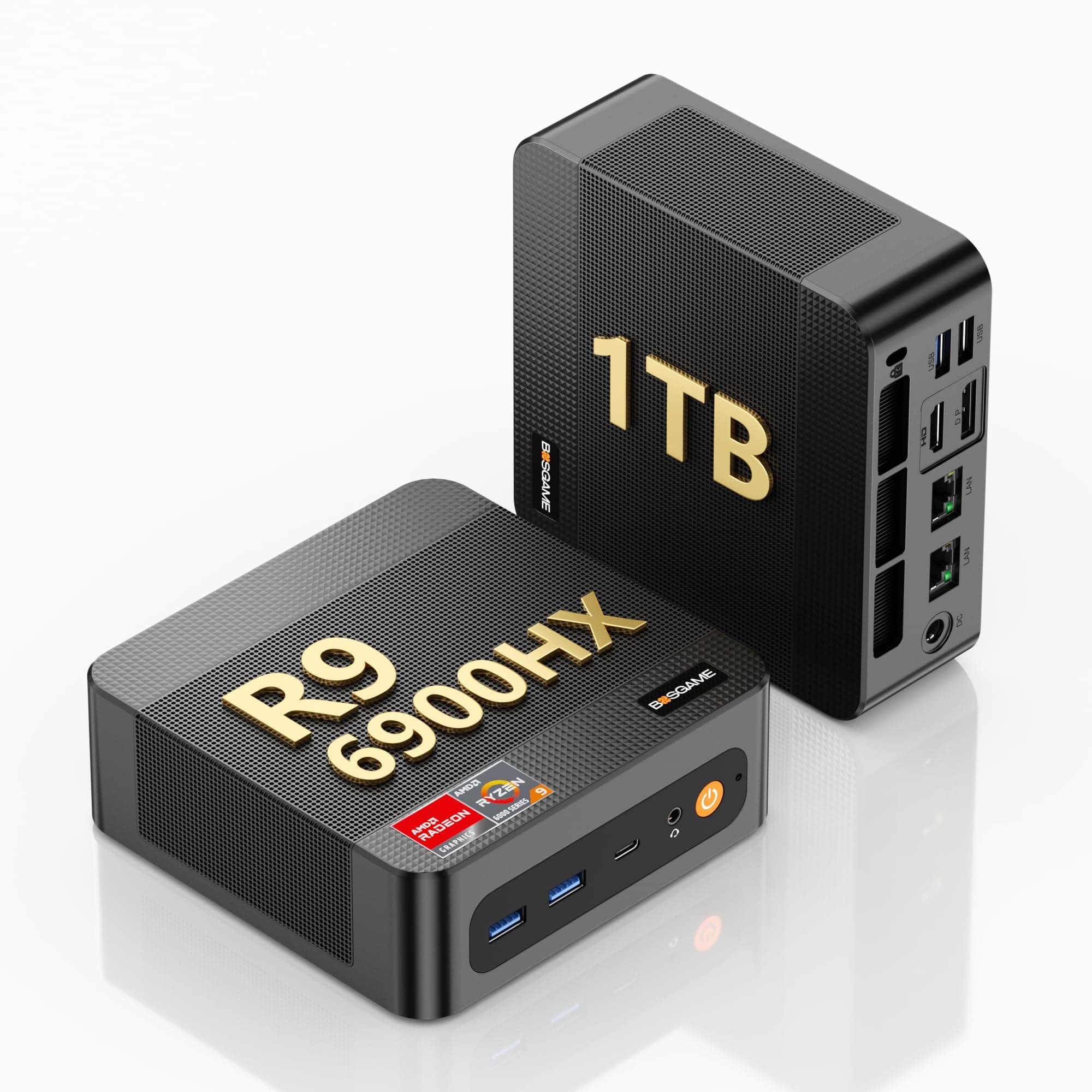 BOSGAME P6 Mini PC Windows 11 Pro für Home Office & Gaming, AMD Ryzen 9 6900HX (bis 4,9GHz), 24GB LPDDR5 RAM (Onboard), 1TB NVMe SSD, Radeon 680M, Dual LAN Mini-PC, Triple Display 4K, 120W 24 1TB