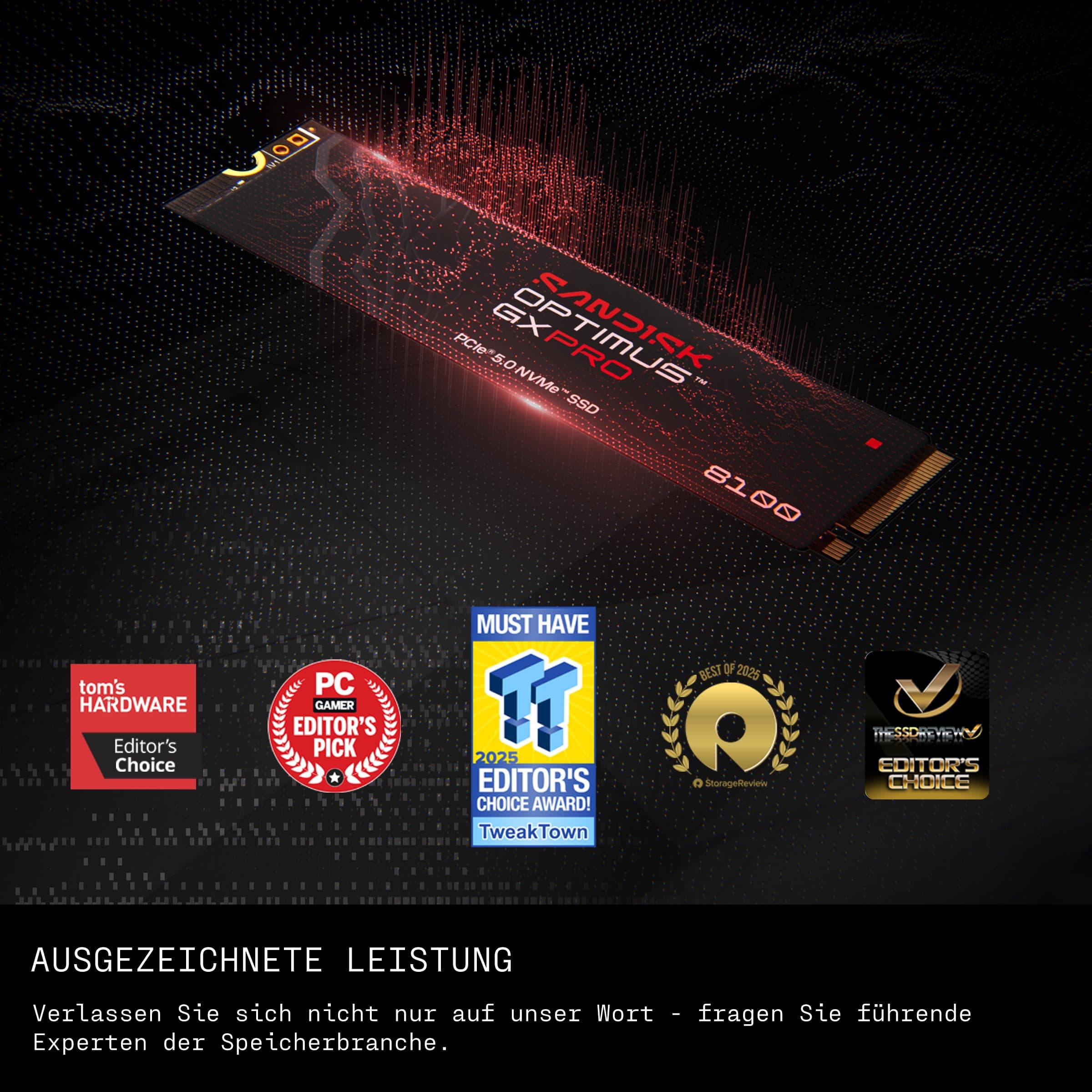 SANDISK Optimus GX PRO 8100 PCIe Gen 5 NVMe SSD 4 TB (bis zu sequenzielle Lese-/Schreibgeschwindigkeiten von bis zu 14.900/14.000 MB/s, TLC 3D CBA NAND, bis zu 2,400 TBW) Bild 4