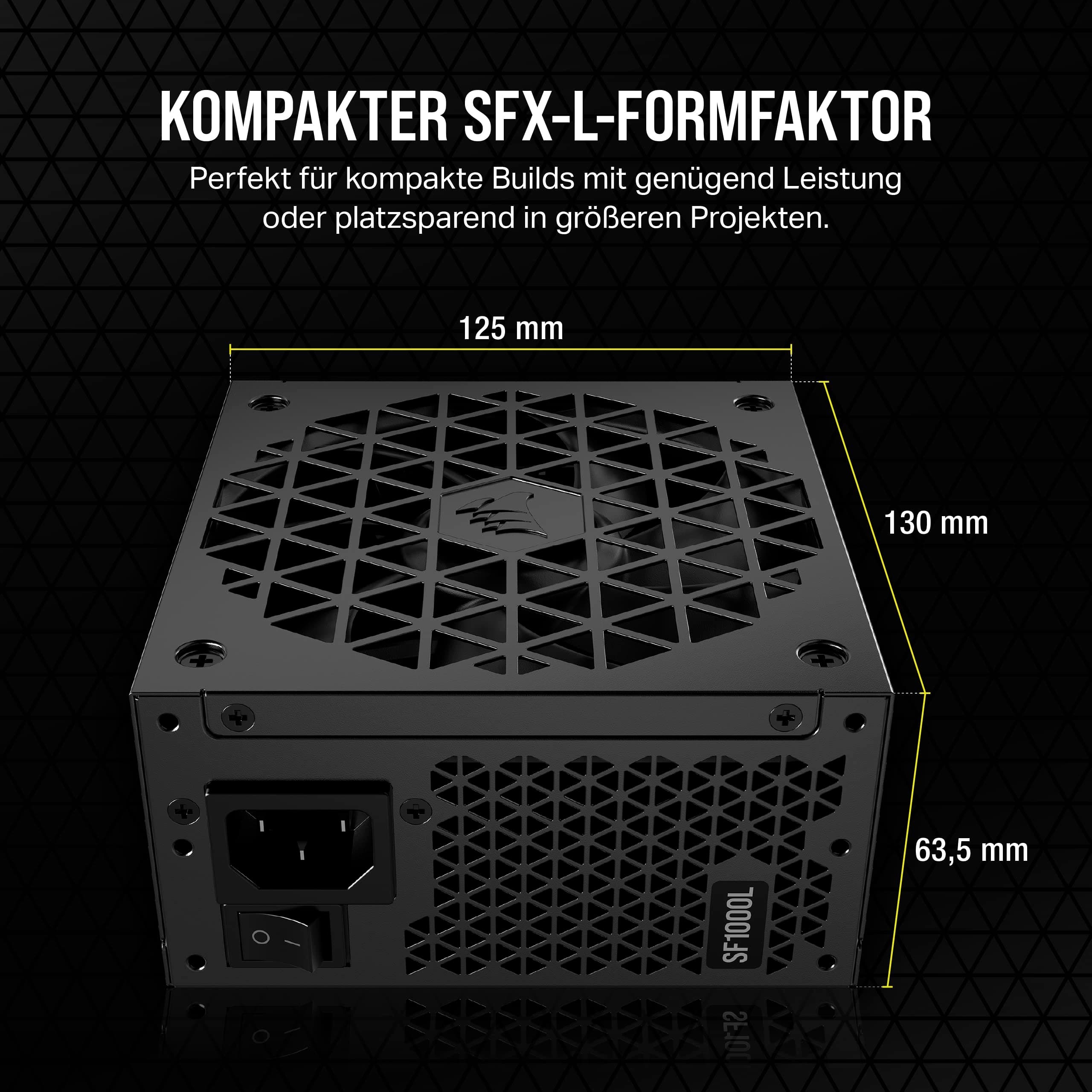 Corsair SF1000L Vollmodulares, Geräuscharmes SFX-Netzteil - ATX 3.1- Und PCIe 5.1-Kompatibel - Leiser 120-mm-PWM-Lüfter - 80 PLUS Gold-Effizienz - Null-Drehzahl-Modus - 105°C-Kondensatoren - Schwarz 1000 Watts Bild 7
