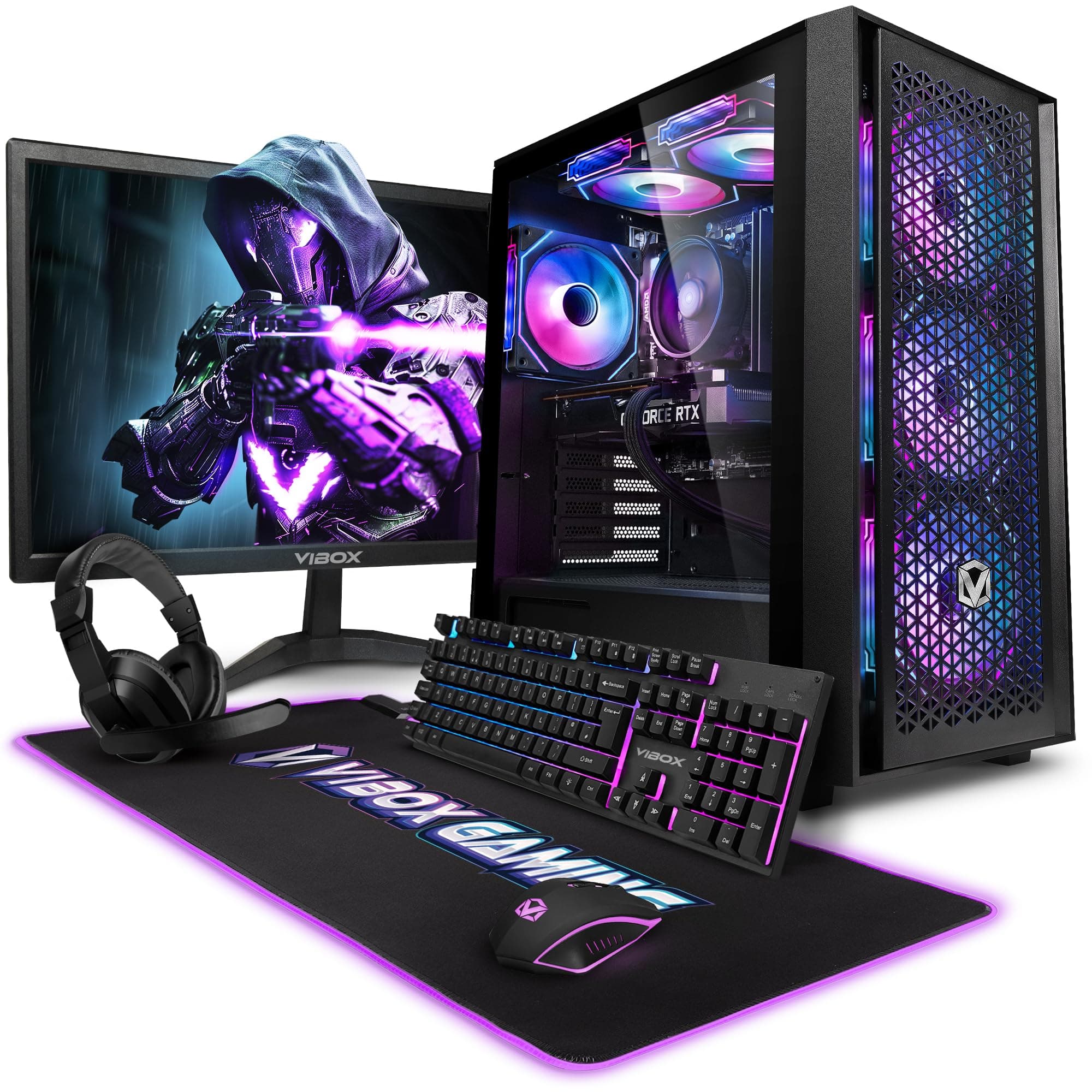 Vibox V-8 Gaming PC Set Komplett • Monitor 23 Zoll • AMD Ryzen 5 5500 6-Kern • Nvidia RTX 3050 6GB • 16GB RAM • 500GB SSD • Windows 11 • WLAN 6 + Bluetooth 5.4 RTX 3050 Schwarz