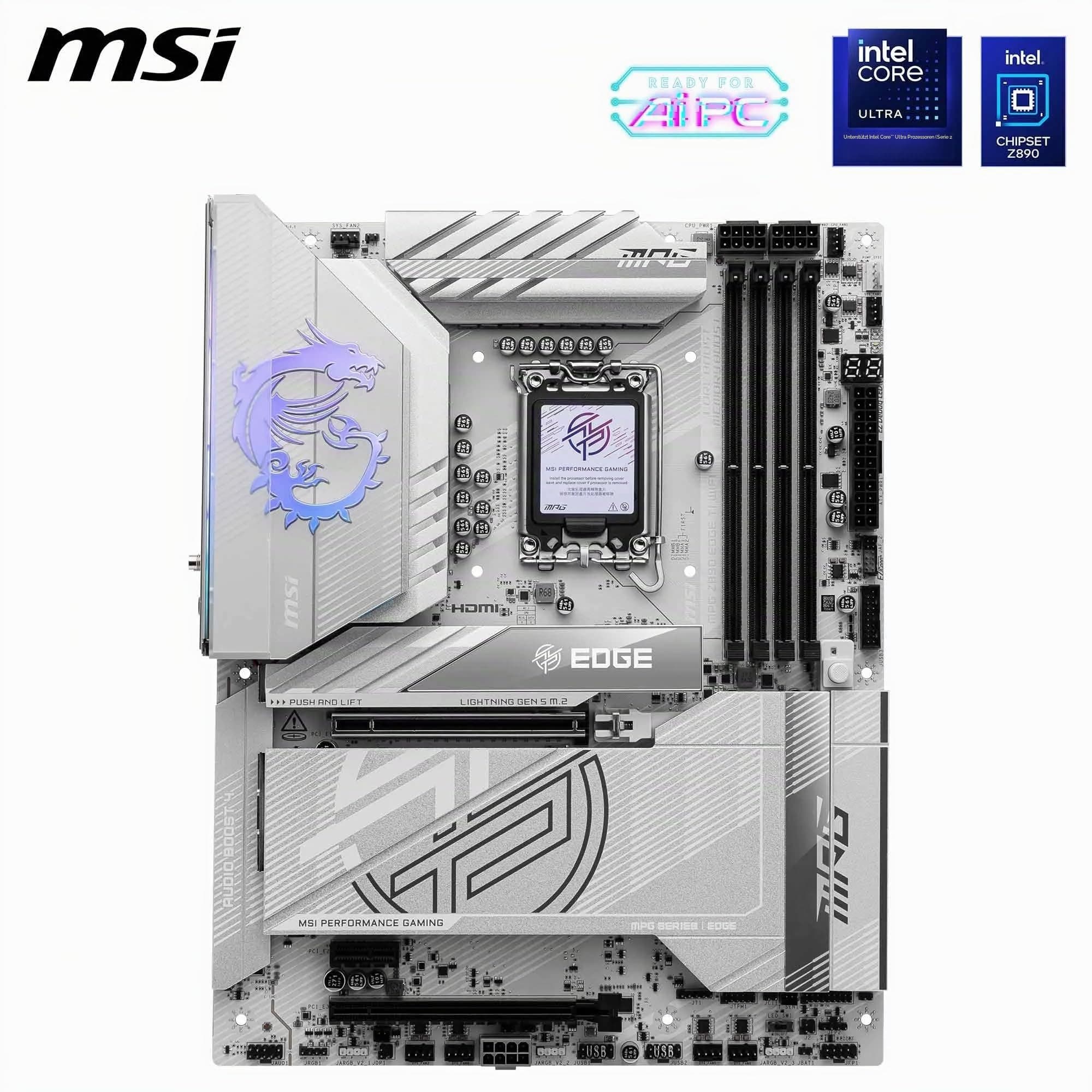 MSI MPG Z890 Edge TI WiFi Mainboard, ATX - Unterstützt Intel Core Ultra Prozessoren (Serie 2), LGA 1851-90A SPS VRM, DDR5 Memory Boost (9066+ MT/s OC), PCIe 5.0 x16, M.2 Gen5, Wi-Fi 7, 5G LAN Bild 3