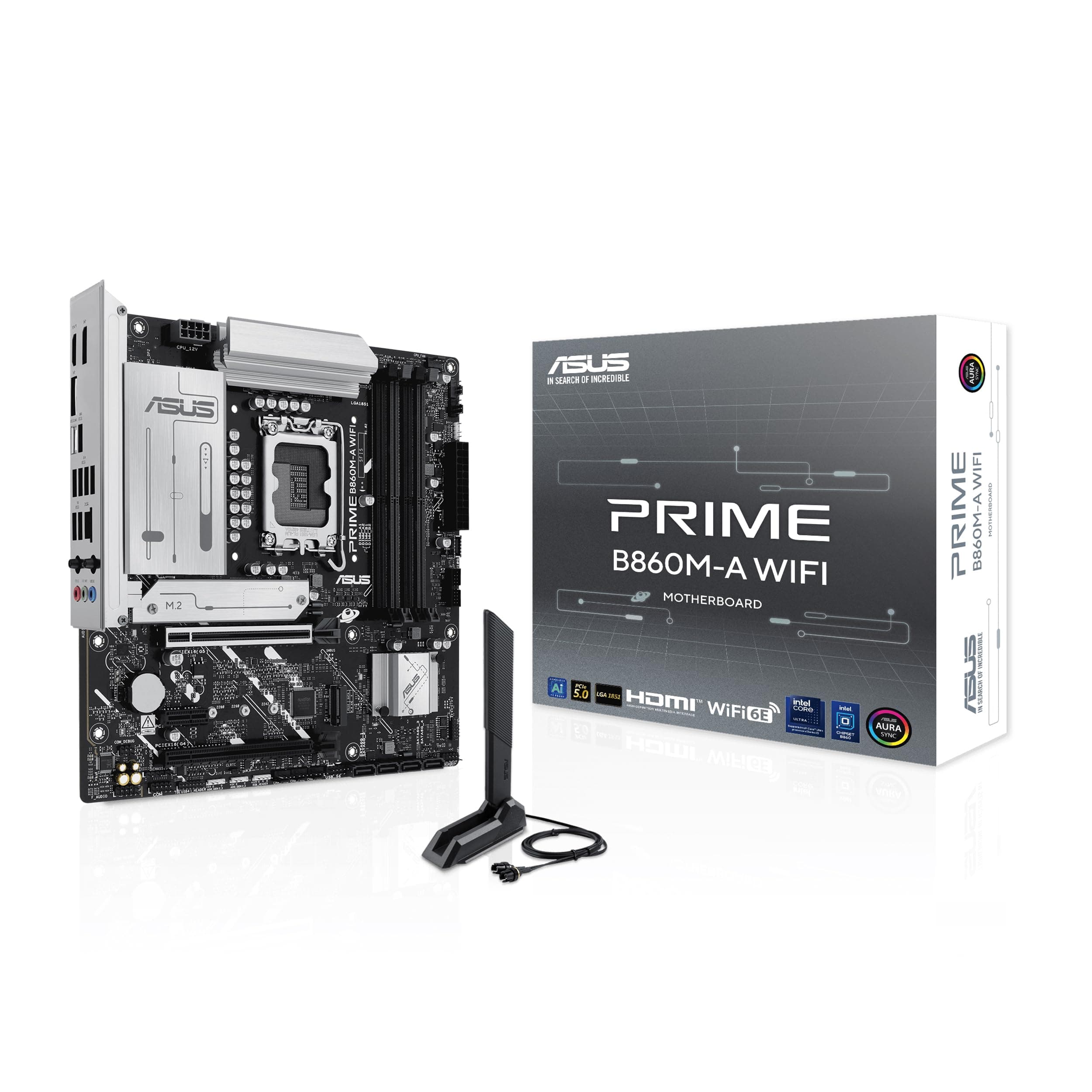 ASUS Prime B860M-A WiFi Gaming Mainboard Sockel Intel LGA 1851 (Intel B860, mATX, DDR5 Speicher, PCIe 5.0, 1x PCIe 4.0 M.2, WiFi 6E, Aura Sync) Bild 2