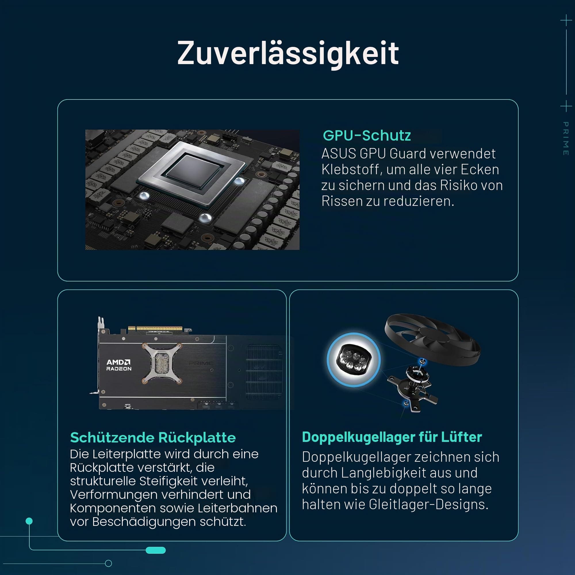 ASUS Prime Radeon™ RX 9070 XT OC Edition Grafikkarte (PCIe 5.0, HDMI/DP 2.1, 2.5-Slot Design, Axial-Tech-Lüfter, Dual-Kugellager, Dual BIOS, GPU Guard) Bild 7