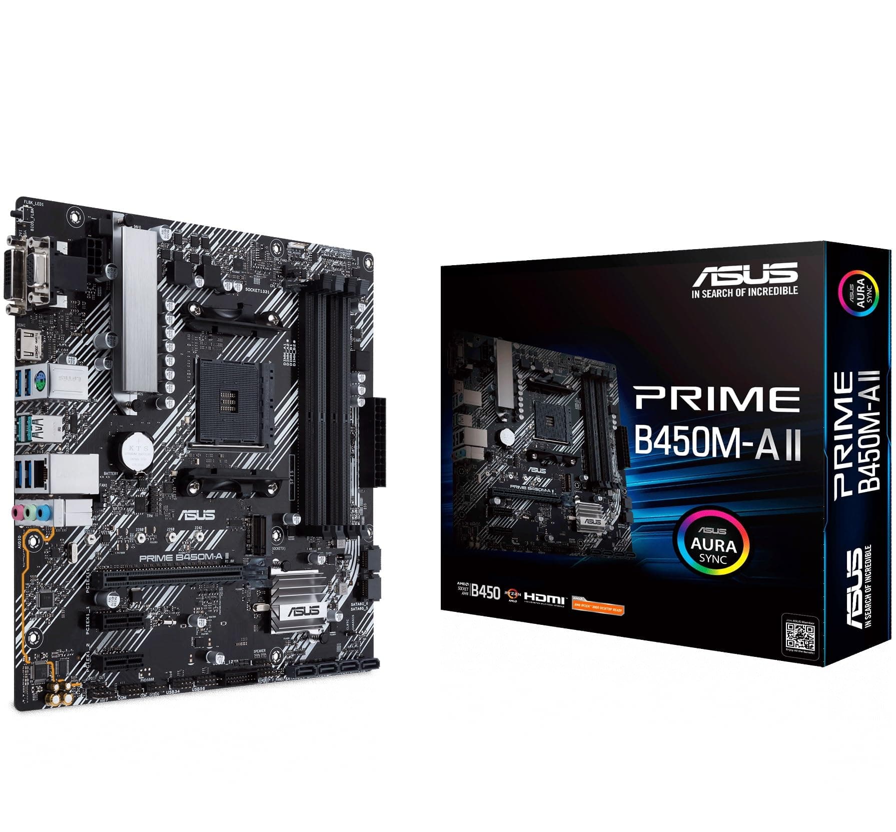 Asus Prime B450M-A II Mainboard Sockel AM4 (mATX, AMD Ryzen, DDR4-Speicher, M.2, SATA 6Gbit/s, USB 3.1 Gen 2 Typ-A. Aura Sync) microATX B450