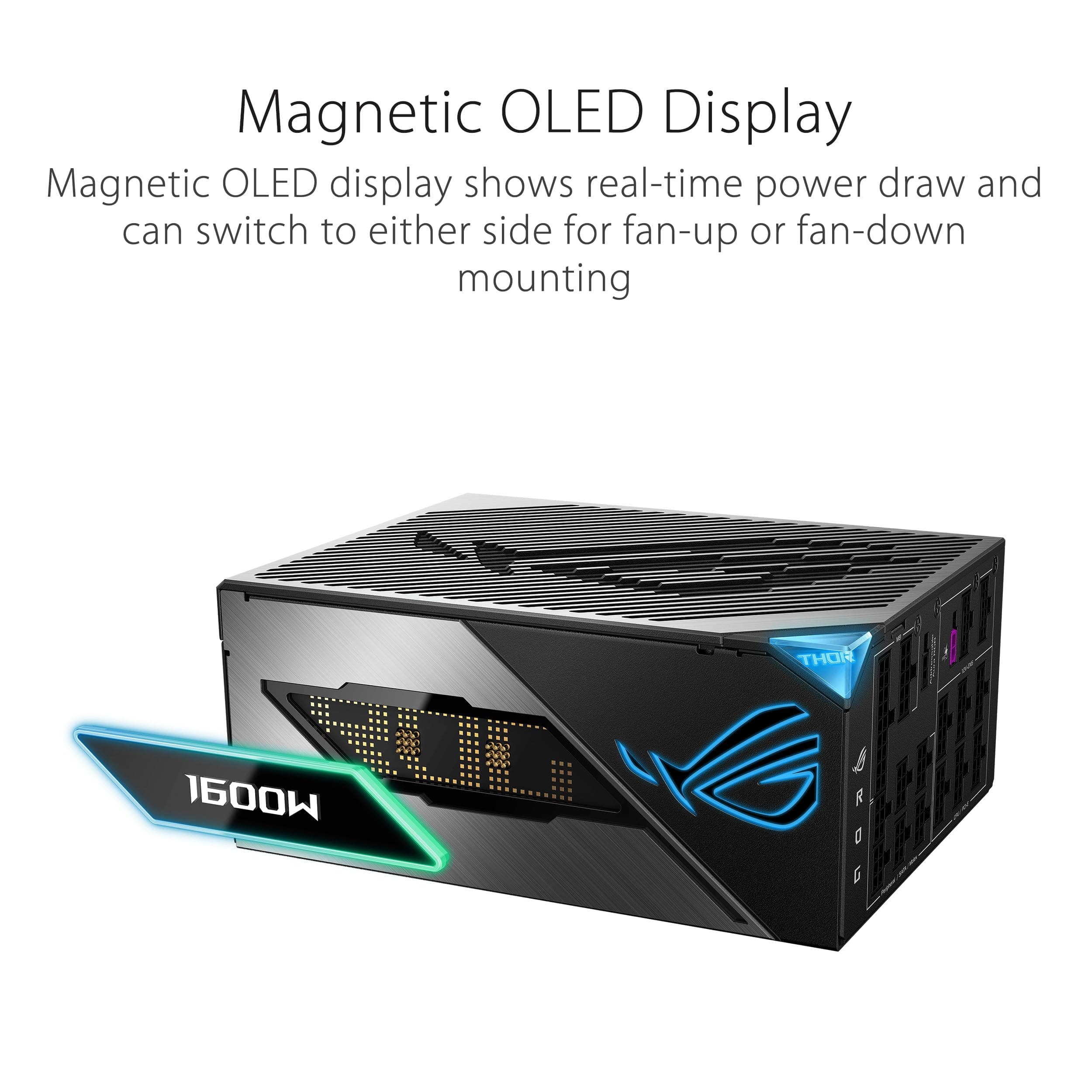 ASUS ROG THOR 1600W Titanium III Gaming Netzteil (Vollmodulares ATX Netzteil, Aura Sync, magnetisches OLED Display, Cybenetics Titanium Zertifizierung, GaN-MOSFET, ATX 3.1, PCIE 5.1,12V-2x6 Connector) Bild 7