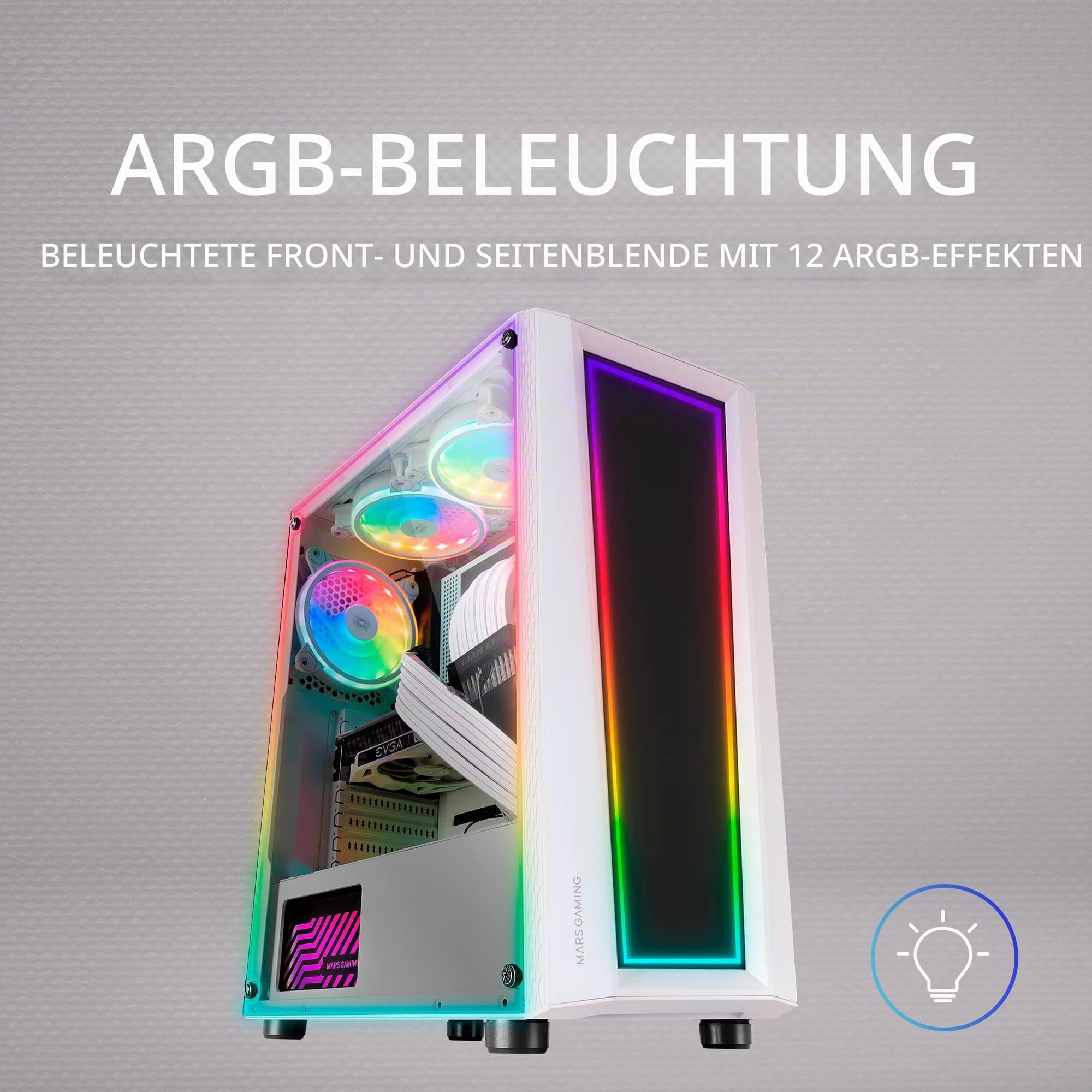 Mars Gaming MC-Art Weiß, PC Gaming ATX Gehäuse, Doppelt Zeichnbar Gehärtetes Glas, ARGB 12 Mode, 12cm Lüfter, MCARTW MC-ART ATX Weiß Bild 7