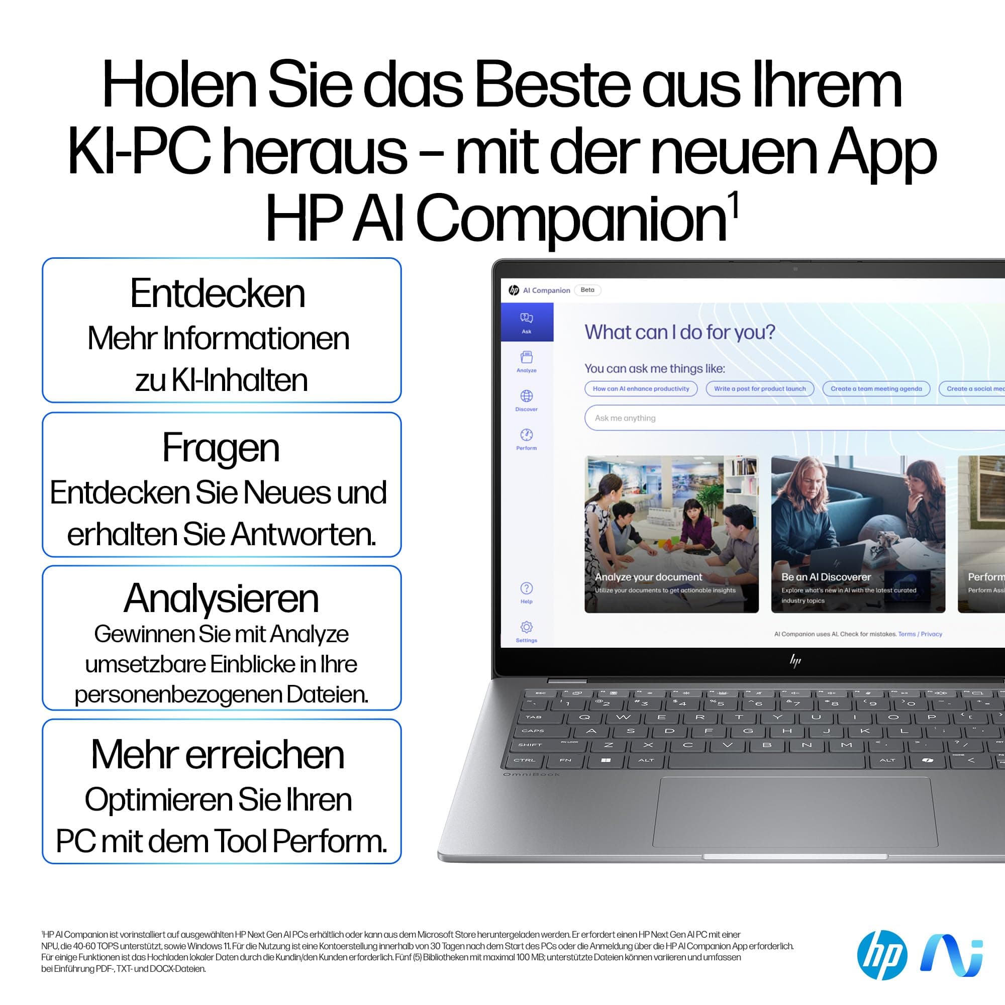 HP OmniBook X Next Gen AI Laptop | Qualcomm Snapdragon X Elite X1E-78-100 (12C) mit dedizierte NPU für KI | 45 NPU Tops | Copilot+ PC | 14" 2,2K Touchscreen | 16 GB RAM | 1TB SSD | Win11 | Silber QC Snapdragon X1E-78-100 Bild 3