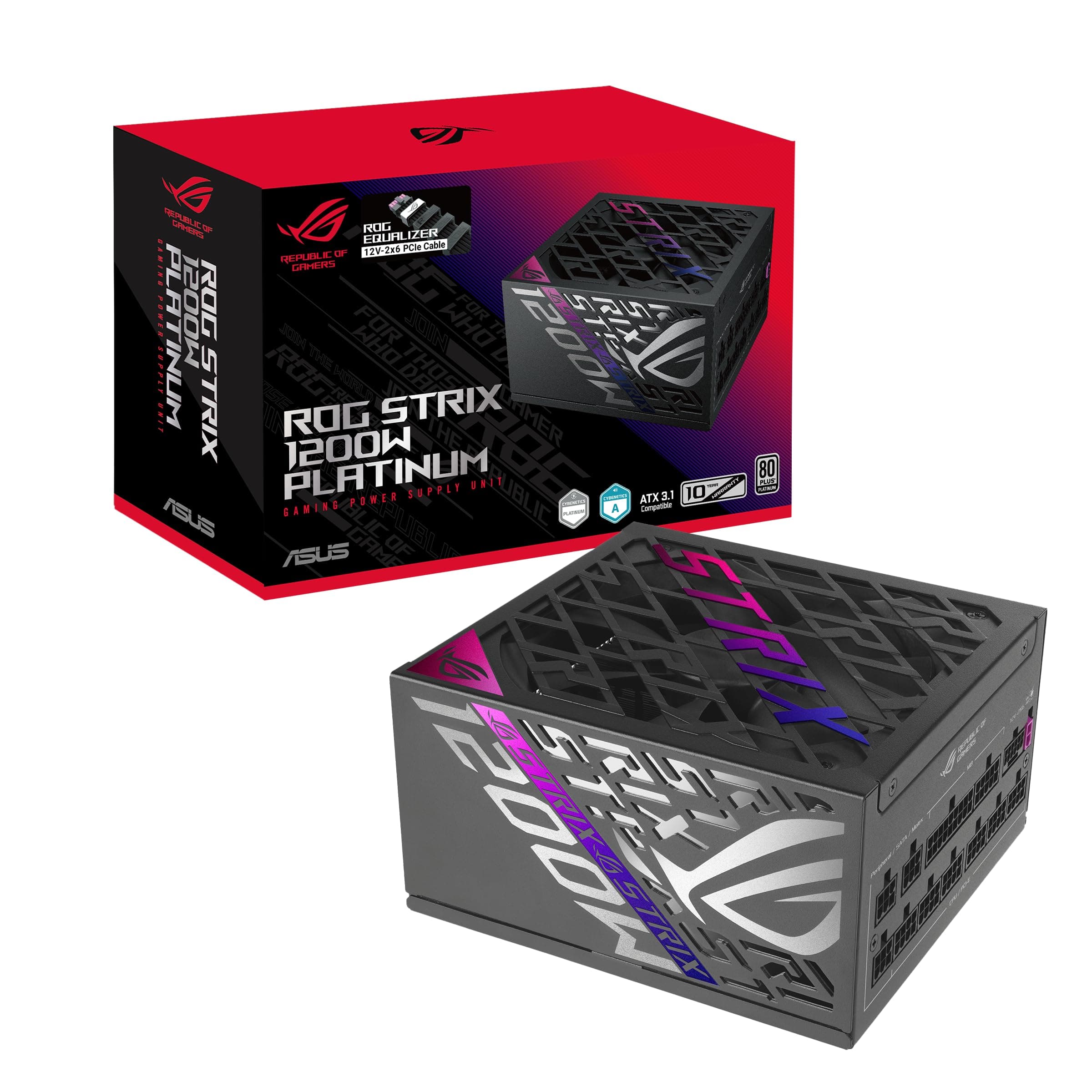 ASUS ROG Strix 1200W Platinum Equalizer ATX Gaming Netzteil (ROG Equalizer 12V-2x6 PCIe Stromkabel, GaN-MOSFET, OLED Display, 80 Plus & Cybenetics Zertifizierung, ATX 3.1, PCIE 5.1, Schwarz) Bild 2