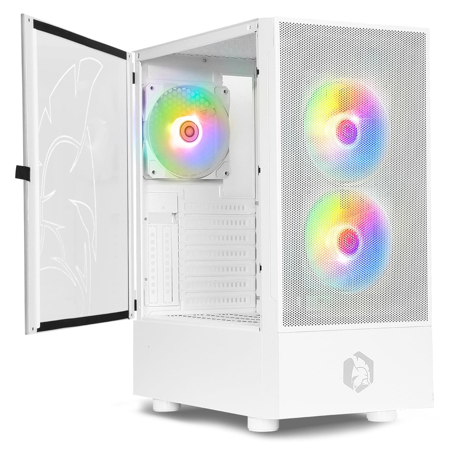 EMPIRE GAMING - Sapphire Gaming PC-Gehäuse - ARGB Media Tower ATX/Micro-ATX/ITX - Seitenteil aus gehärtetem Glas - 3 Lüfter 3 Pin 5 Volt LED RGB Adressierbar 120 mm - MB Sync - Weiß weiß Saphir W