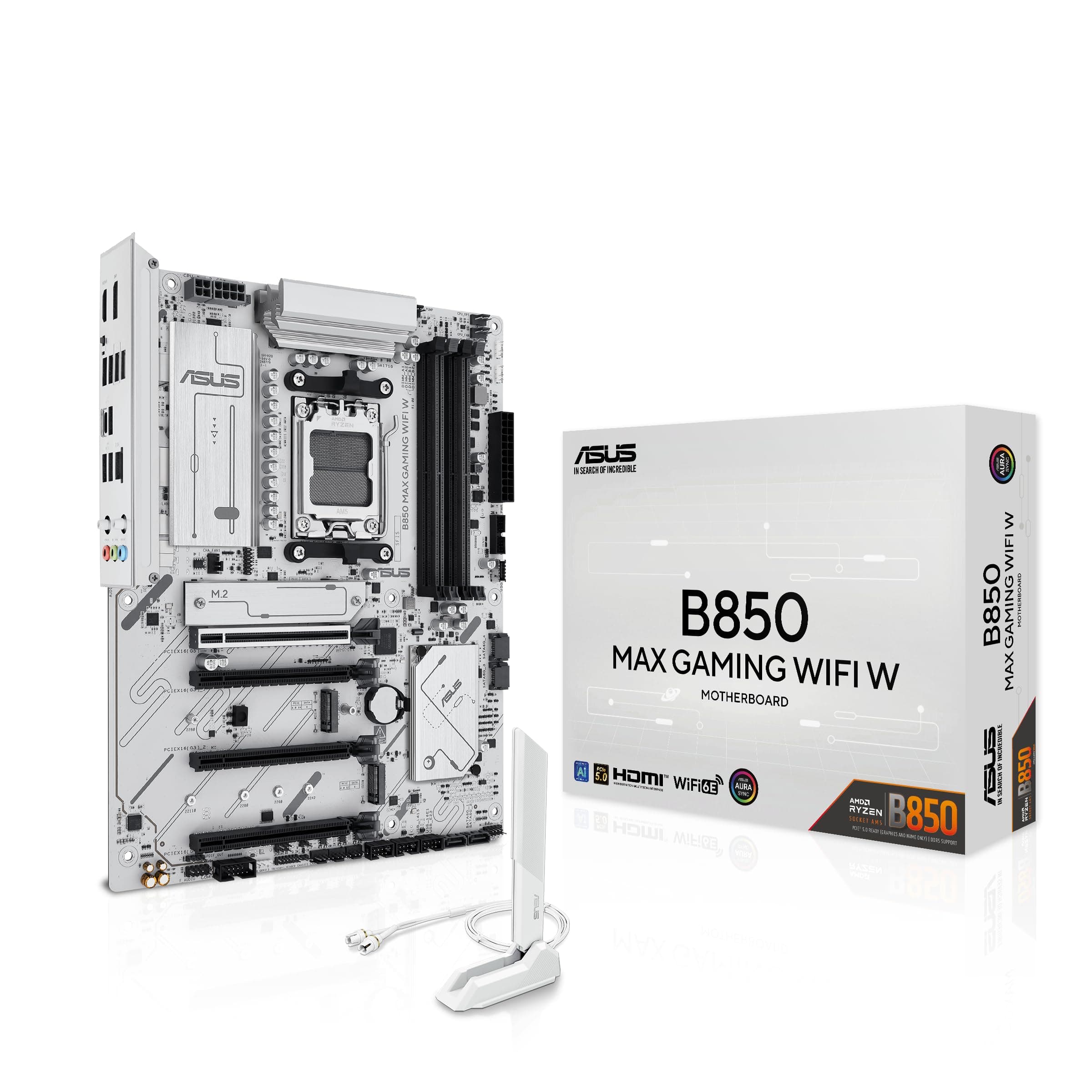 ASUS B850 MAX Gaming WiFi W Mainboard Sockel AMD AM5 (Ryzen 9000, ATX, DDR5 Speicher, PCIe 5.0, WiFi 6E, BIOS Flashbacj, CEC Tier II, weiß) Bild 2