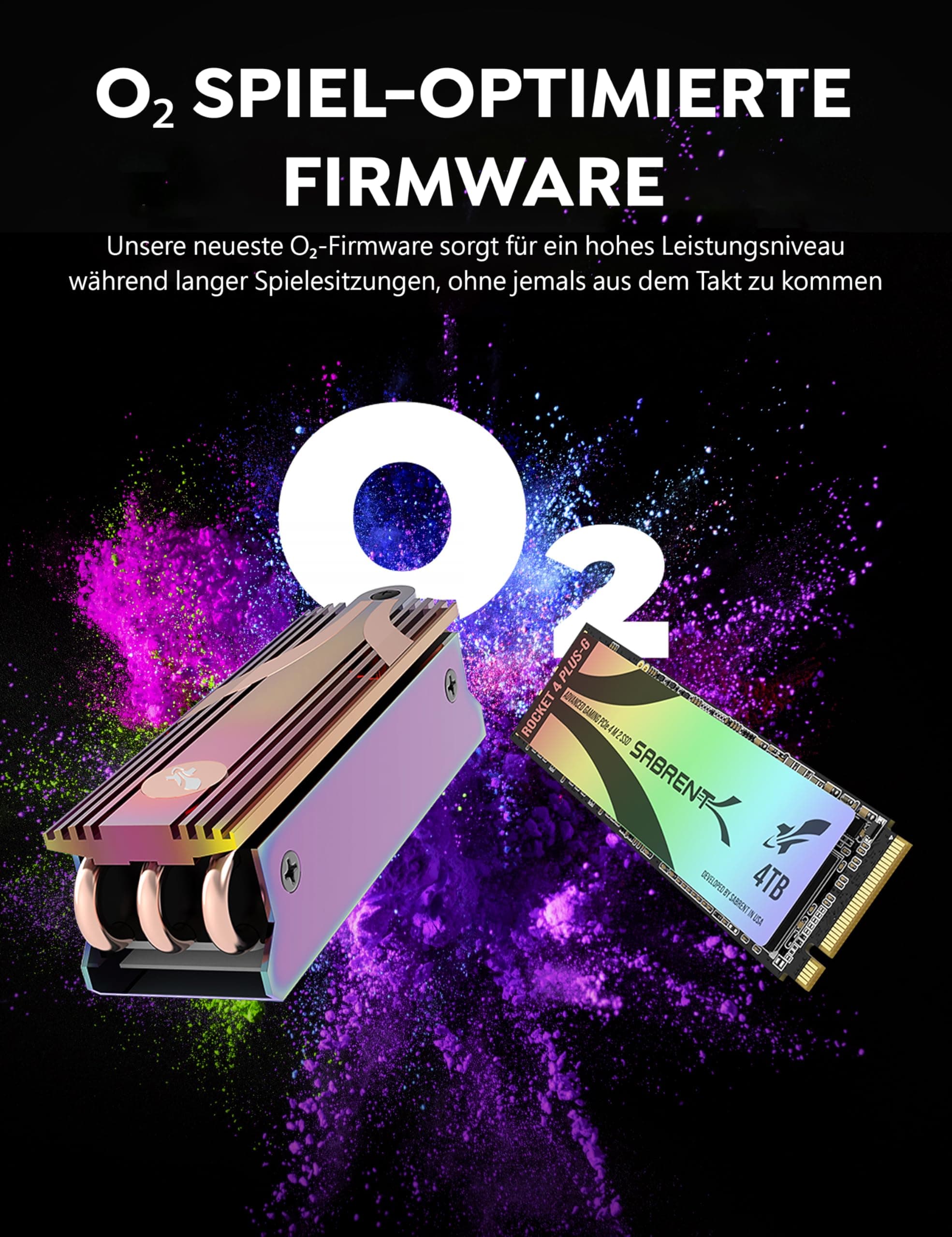 SABRENT Gaming M.2 NVMe SSD 4TB mit Kühlkörper, Internes Solid State 7300 MB/s Lesen, PCIe 4.0 7GBps (SB-RKTG-GHSK-4TB) Bild 3