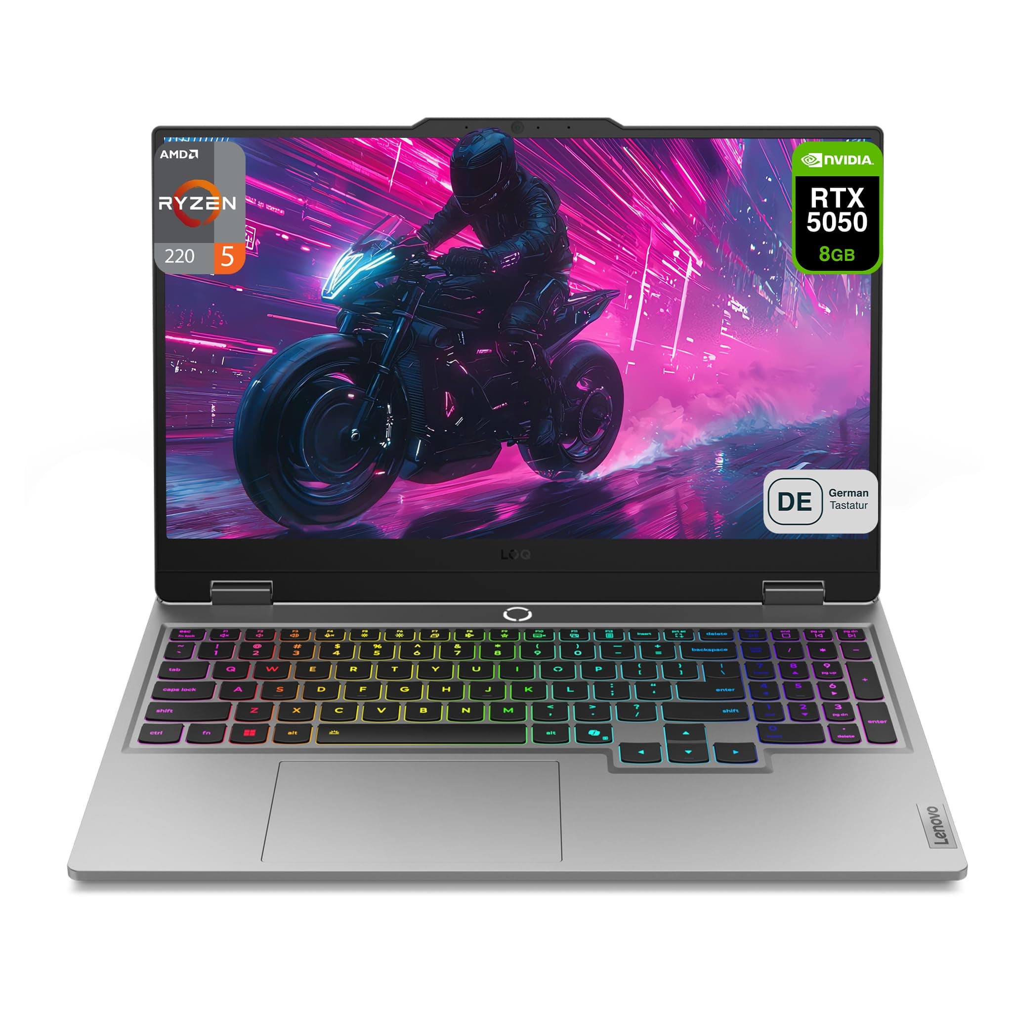 Lenovo LOQ 15AHP10 Gaming Laptop, AMD Ryzen 5 220, 32 GB DDR5 RAM, 1 TB PCIe SSD, 15.6" FHD (1920x1080) IPS Display, NVIDIA GeForce RTX 5050, Deutsches Tastatur-Layout, W11 Home, Luna Grey 32 GB RAM | 1 TB SSD Windows 11 Home