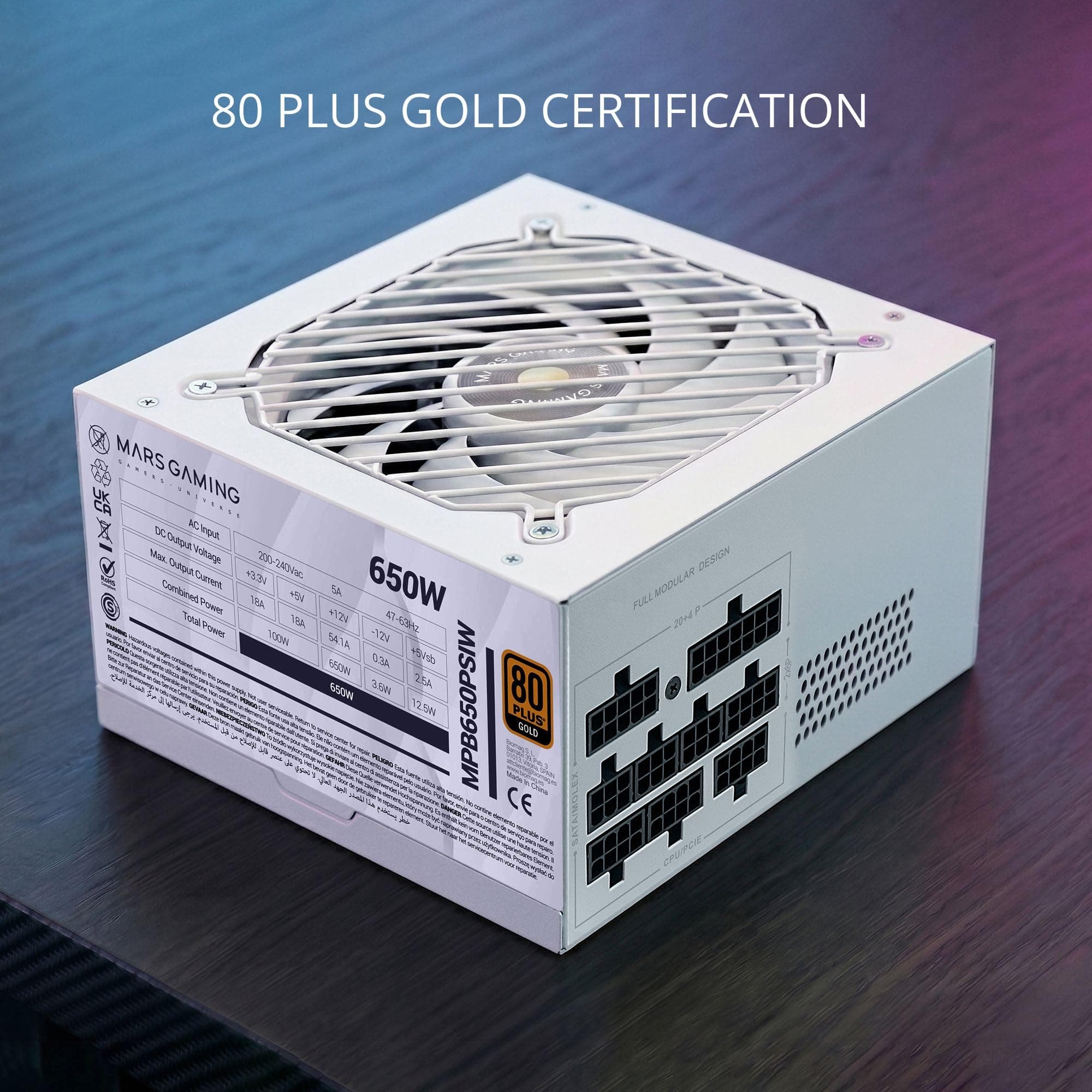 Mars Gaming MPB650PSI, PC-Netzteil Full Modular 650W, 10 Jahre Garantie, 80Plus Gold 90%, Lüfter SI Extreme Silence, Technologien AI2-RPM, DC-DC und SMD, ATX 3.1 und PCIe 5.1, Weiß Bild 5
