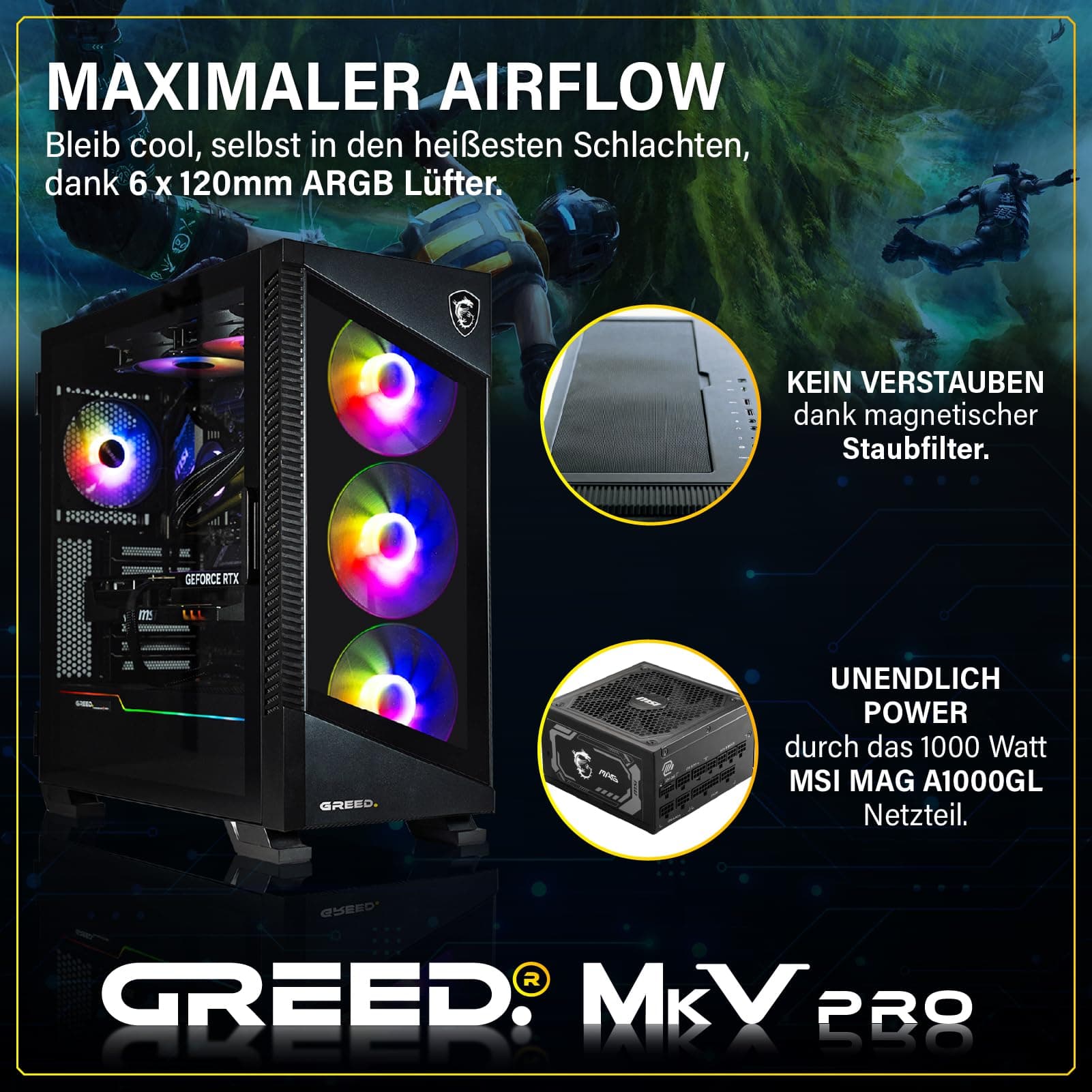 Greed® MK5 Pro - High End Gaming PC - Intel Core i9 12900KF + Nvidia Geforce RTX 5080 16GB - Schneller RGB Computer + 4K Raytracing Rechner - 5,2 GHZ - 32 GB DDR5 RAM - 2TB SSD - WLAN + W11 Pro MK5 PRO | 5080 INTEL Bild 4