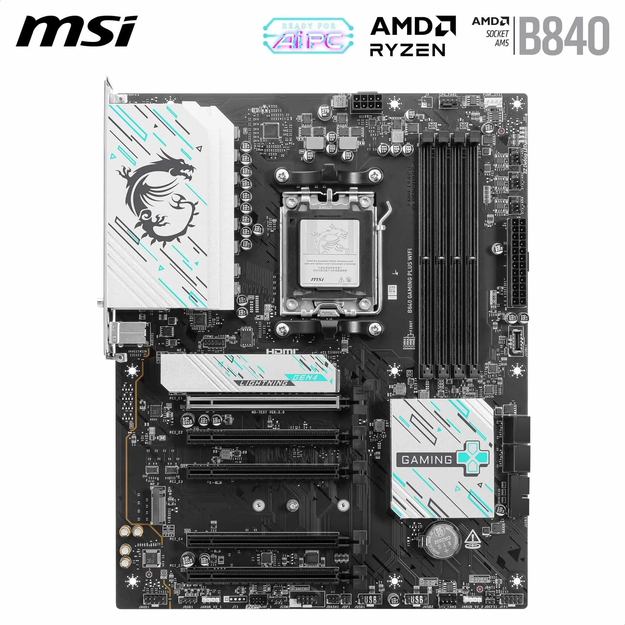 MSI B840 Gaming Plus WiFi Mainboard, ATX - Unterstützt AMD Ryzen 9000/8000 / 7000 Prozessoren, AM5 - DDR5 Memory Boost 8000+ MT/s (OC), PCIe 4.0 x16, M.2 Gen4, Wi-Fi 7, 2.5G LAN Bild 3