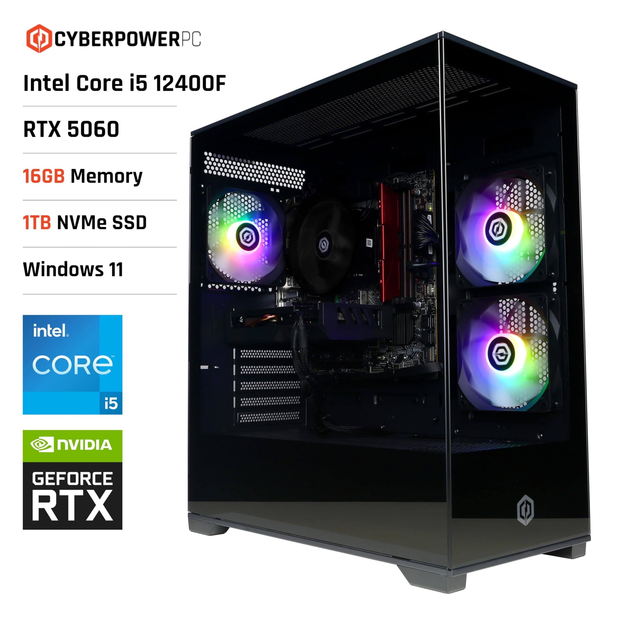 CYBERPOWERPC Wyvern Gaming PC - Intel Core i5 12400F, Nvidia RTX 5060, 16GB RAM, 1TB NVMe SSD, 650W PSU, Wi-Fi, Windows 11, Prism Panoramic Black Intel Core i5 12400F Nvidia RTX 5060 Bild 2