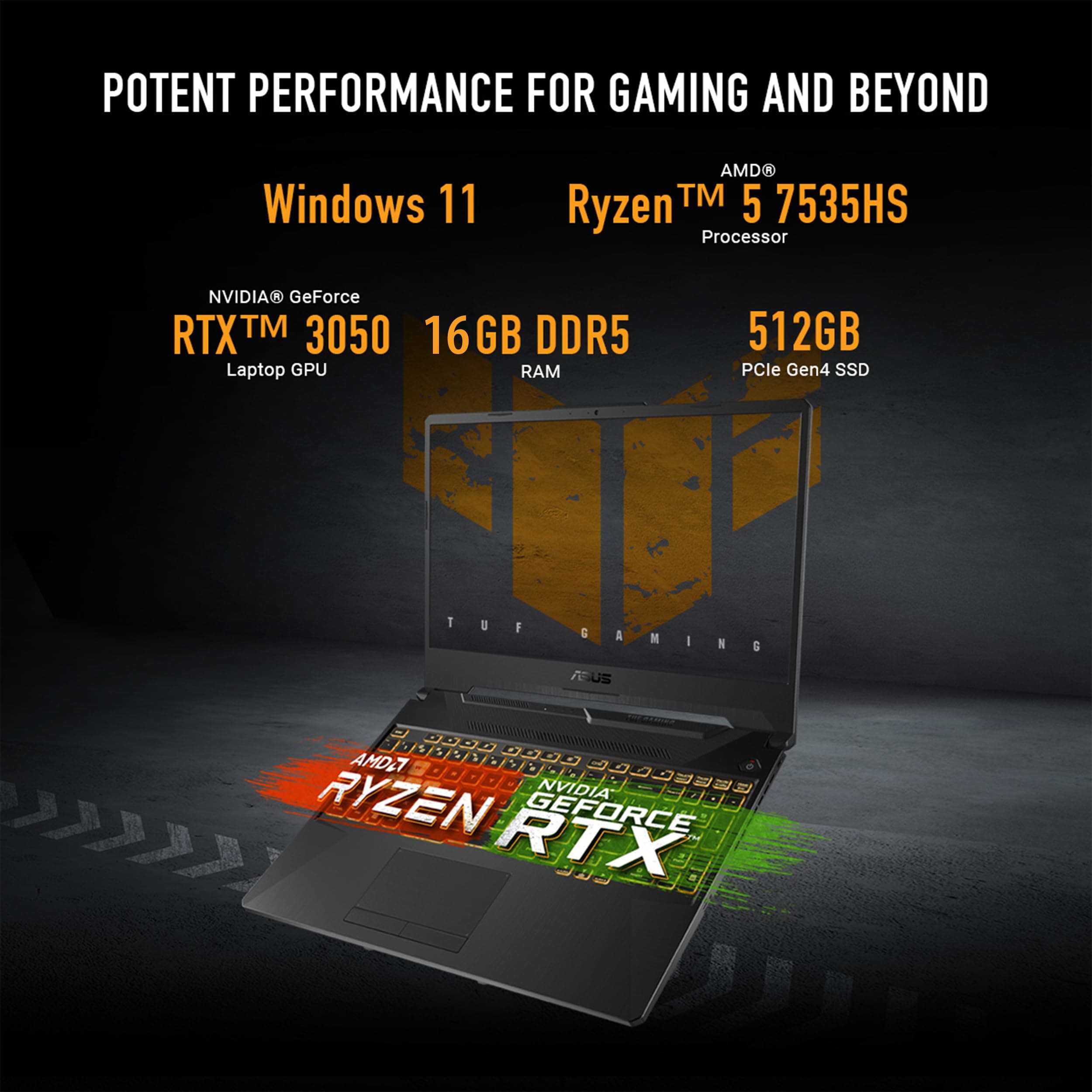 ASUS TUF Gaming A15 Gaming Laptop, 15,6 Zoll FHD 16:9 144Hz Display, AMD Ryzen™ 5 7535HS Prozessor, NVIDIA® GeForce RTX™ 3050, 16GB DDR5, 512GB PCIe® Gen 4.0 SSD, Wi-Fi 6, Windows 11 Home Bild 2