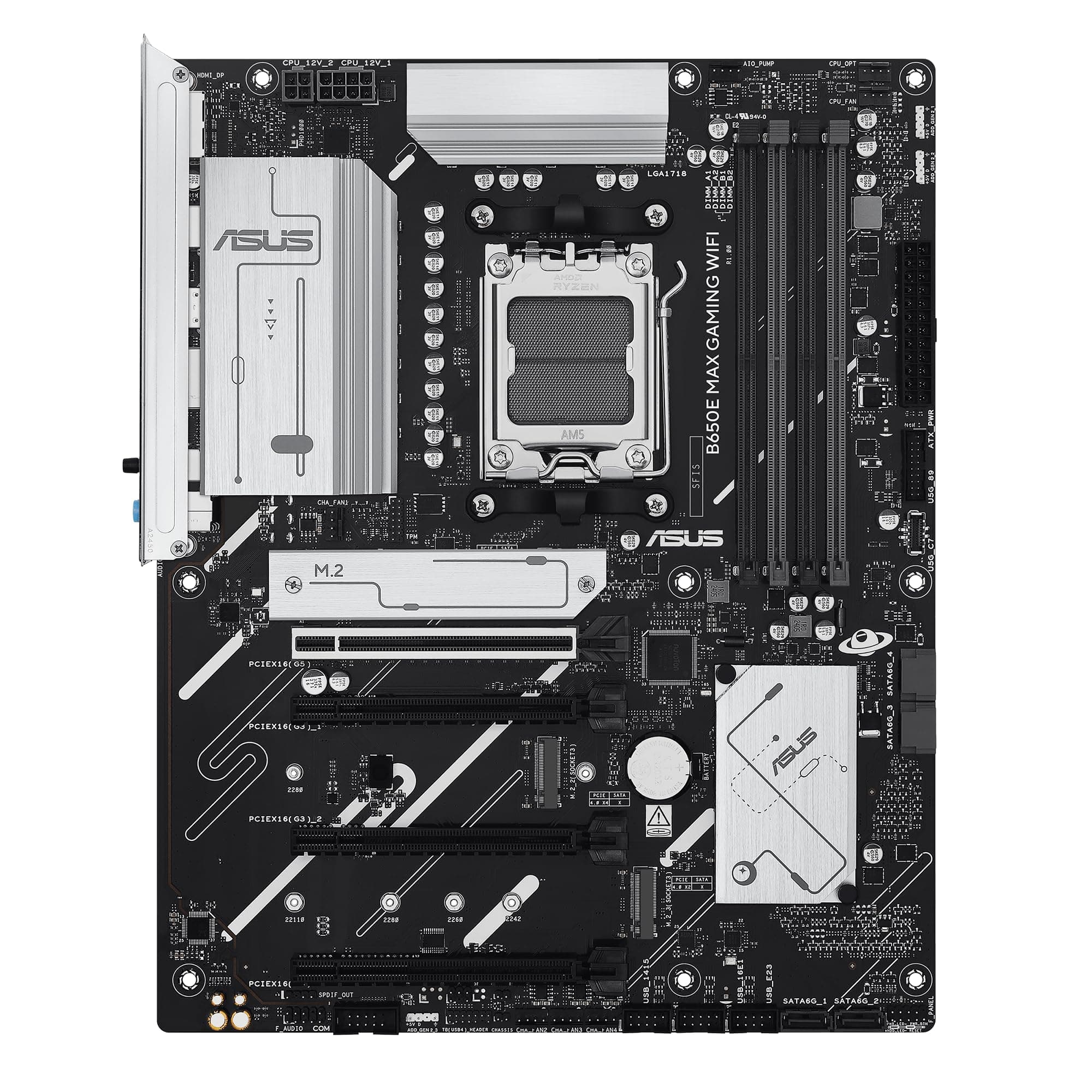 ASUS B650E MAX Gaming WiFi AMD B650 ATX Motherboard, DDR5, PCIe 5.0 Ready, 3X M.2 Slots, Wi-Fi 6E, Realtek 2.5Gb Ethernet, DisplayPort, HDMI, USB 10Gbps Type-A & Type-C, BIOS Flashback, Aura Sync Bild 3