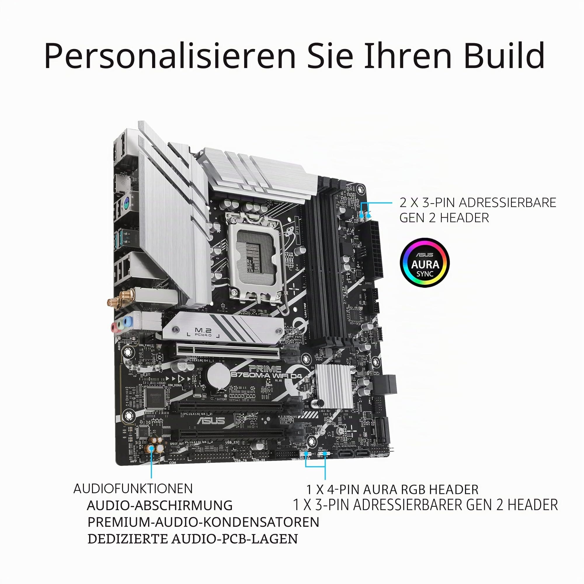 ASUS Prime B760M-A WiFi D4 Gaming Mainboard Sockel Intel LGA 1700 (Intel B760, mATX, DDR4 Speicher, PCIe 4.0, 2X M.2, WiFi 6, Aura Sync) A M-A WiFi D4 Bild 7