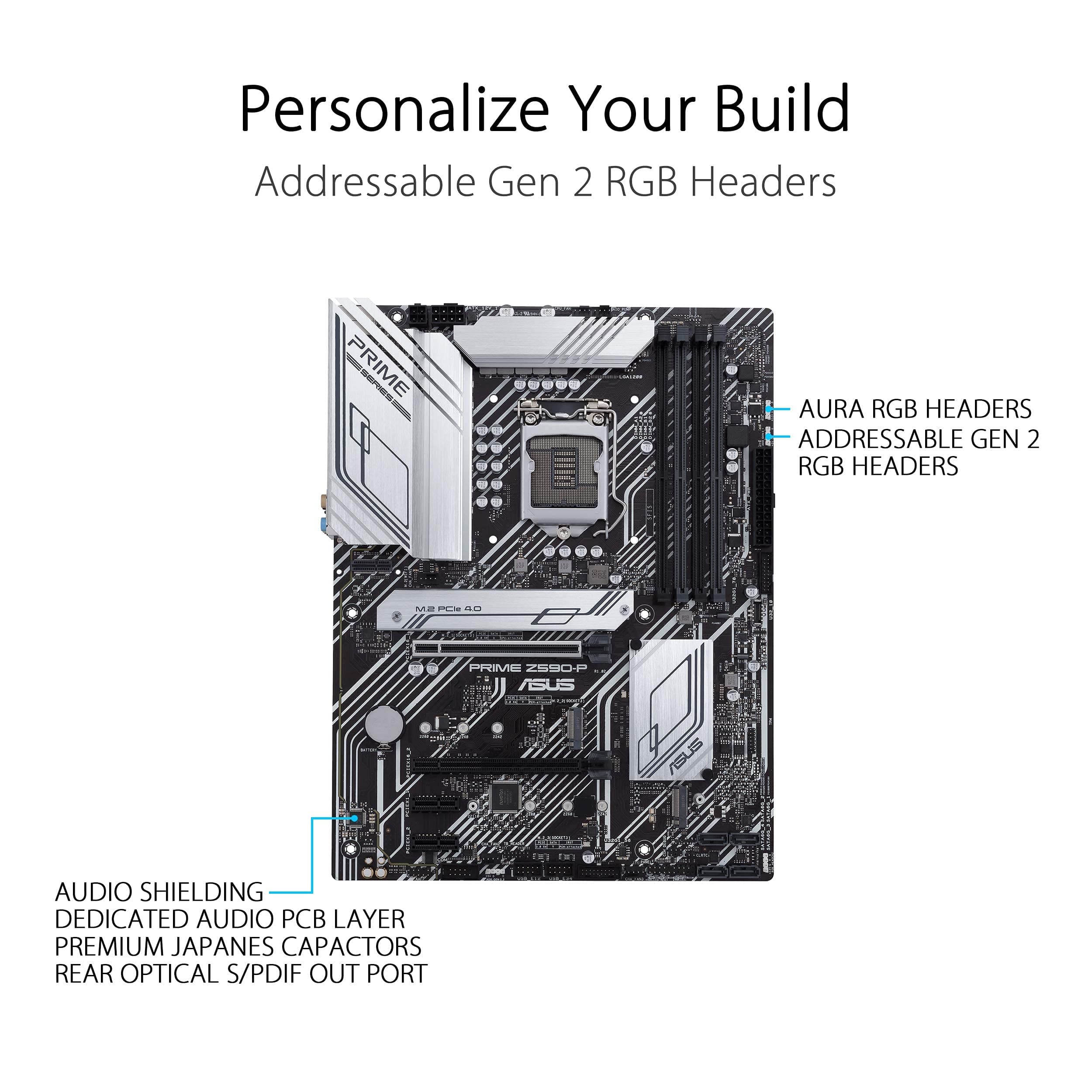 ASUS Prime Z590-P LGA 1200 (Intel® 11./1. Generation) ATX Motherboard (PCIe 4.0, 10+1 Power Stages, 3X M.2, 2.5GB LAN, Frontpanel USB 3.2 Gen 2 USB Type-C®, Thunderbolt™ 4 Unterstützung.) Bild 3