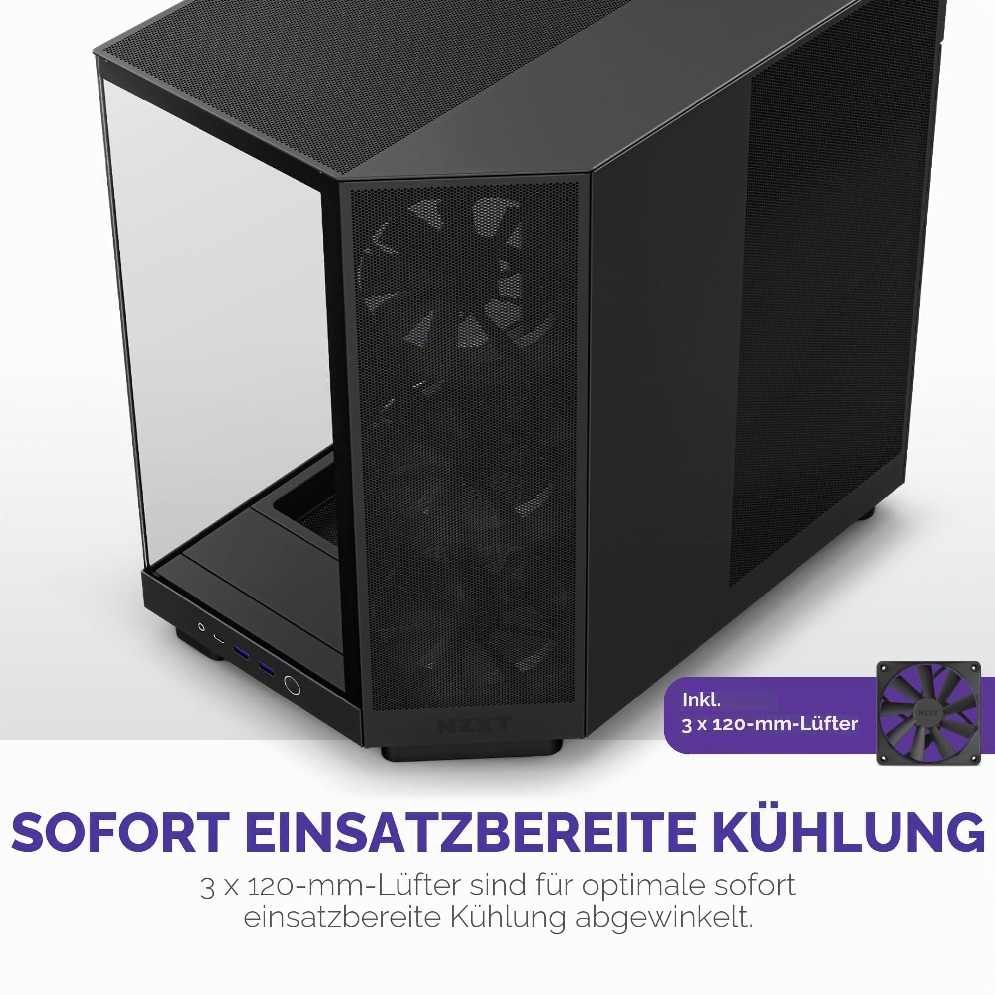 NZXT H6 Flow , CC,H61FB,01 , Kompaktes Mid,Tower Gehäuse mit zwei Kammern , Glaspaneele mit Panoramablick , Hochleistungs,Airflow,Panels , Inklusive 3 x 120 mm , Lüfter , Schwarz Bild 7