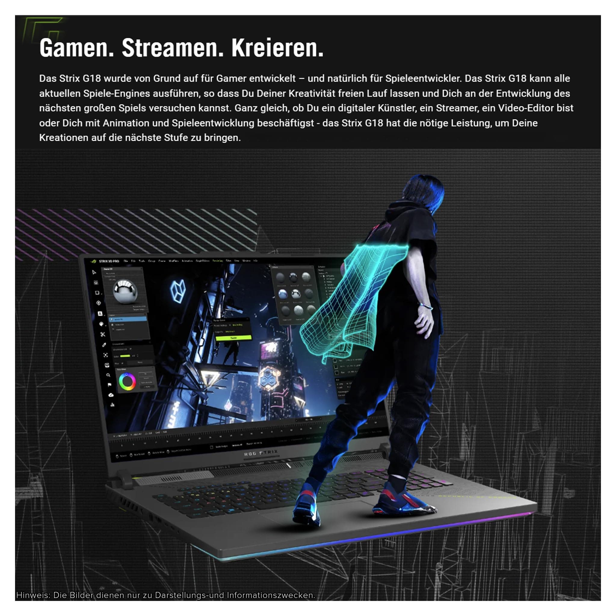 ASUS ROG Strix G18 Gaming Laptop, AMD Ryzen 9-8940HX, 32 GB DDR5 RAM, 2 TB PCIe SSD, 18" WUXGA (1920x1200) Display, Nvidia GeForce RTX 5070 Graphics, RGB QWERTZ Tastatur, Windows 11 Home, Grau 32 GB RAM | 2 TB SSD Windows 11 Home Bild 6