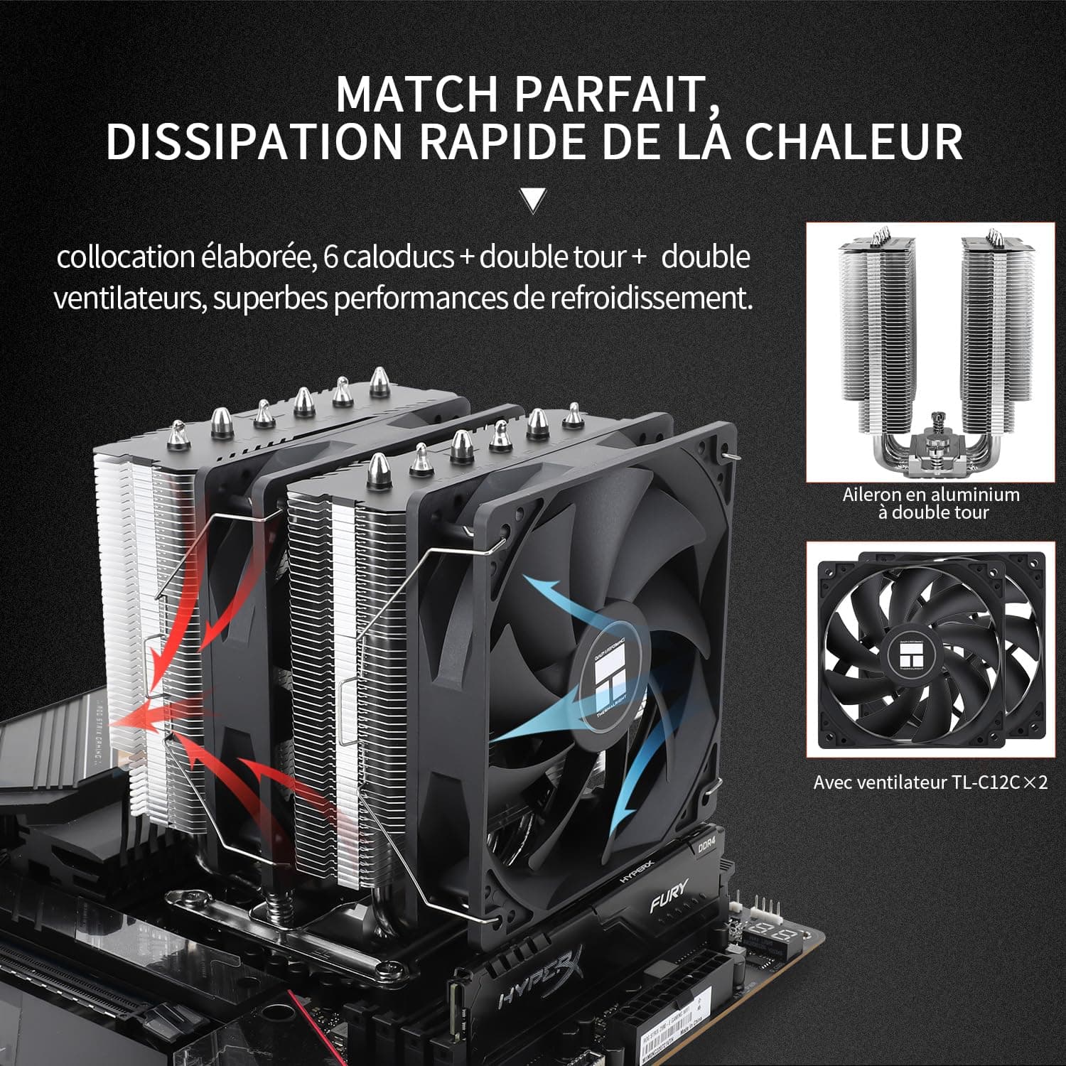 Thermalright Peerless Assassin 120 SE CPU Luftkühler, 6 Heat Pipes CPU Kühler, Dual 120mm PWM Lüfter,Aluminium Kühlkörper Abdeckung,AGHP Technologie, für AM4/AM5/Intel LGA1851/1700/1150/1151/1200 PA120 SE Bild 3