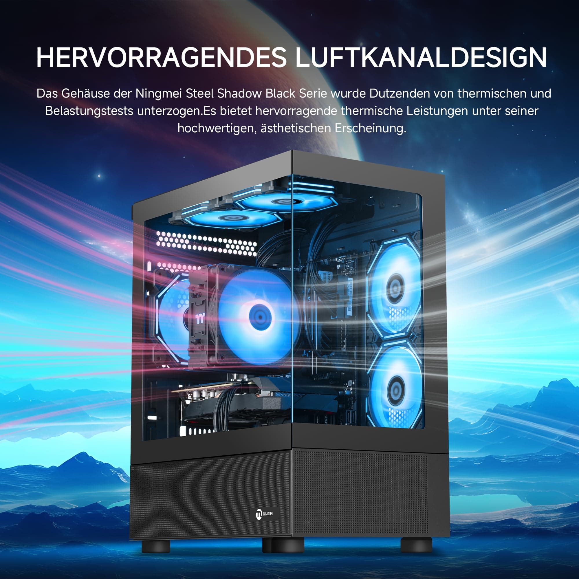 NINGMEI Supreme Master Gaming-PC Desktop, AMD Ryzen 7 5700X mit 8 Kernen, 3,4 GHz (bis zu 4,6 GHz), GeForce RTX 5060 Ti 8 GB, 32 GB DDR4-RAM, 1 TB NVMe-SSD, 600 W Netzteil, Windows 11 Home 64-Bit R7 5700X | 5060Ti-Schwarz Bild 7