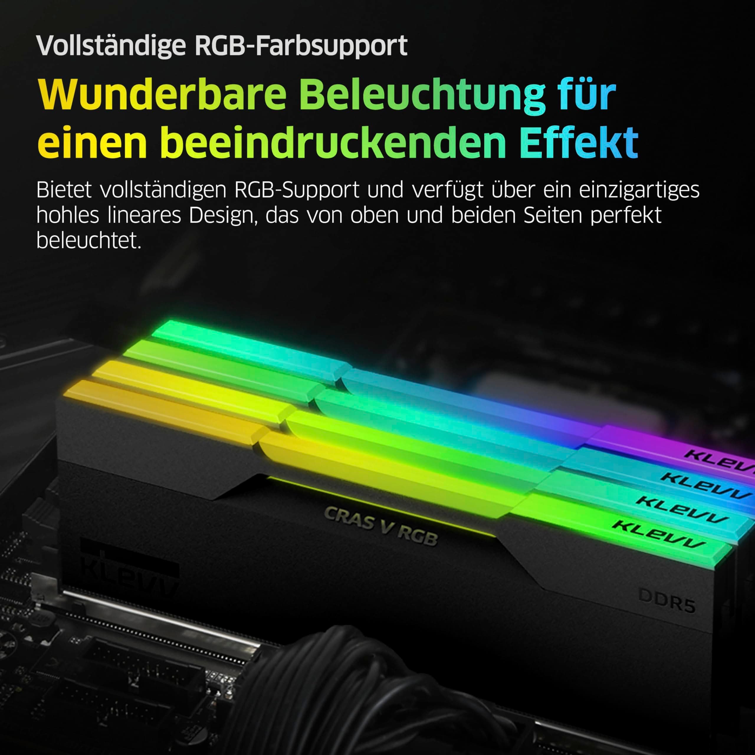 KLEVV CRAS V DDR5 RGB 32GB (2X 16GB) 6000MH/z CL28 Gaming-Arbeitsspeicher-Kit XMP 3.0 Hochleistungs-Übertaktung 28-36-36-76 – Schnelleres Gaming mit extrem niedrigem CL28 Bild 5